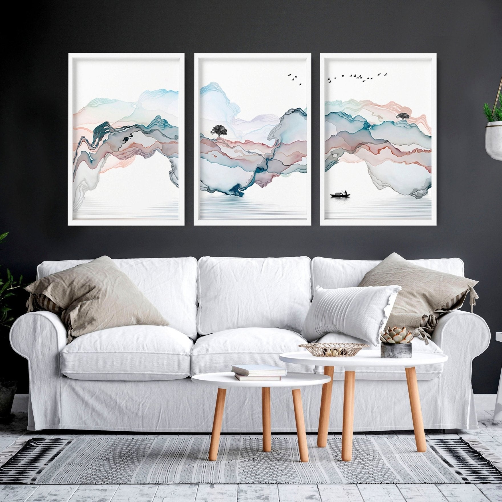 Landscape painting Japan | set of 3 wall art prints for living room
