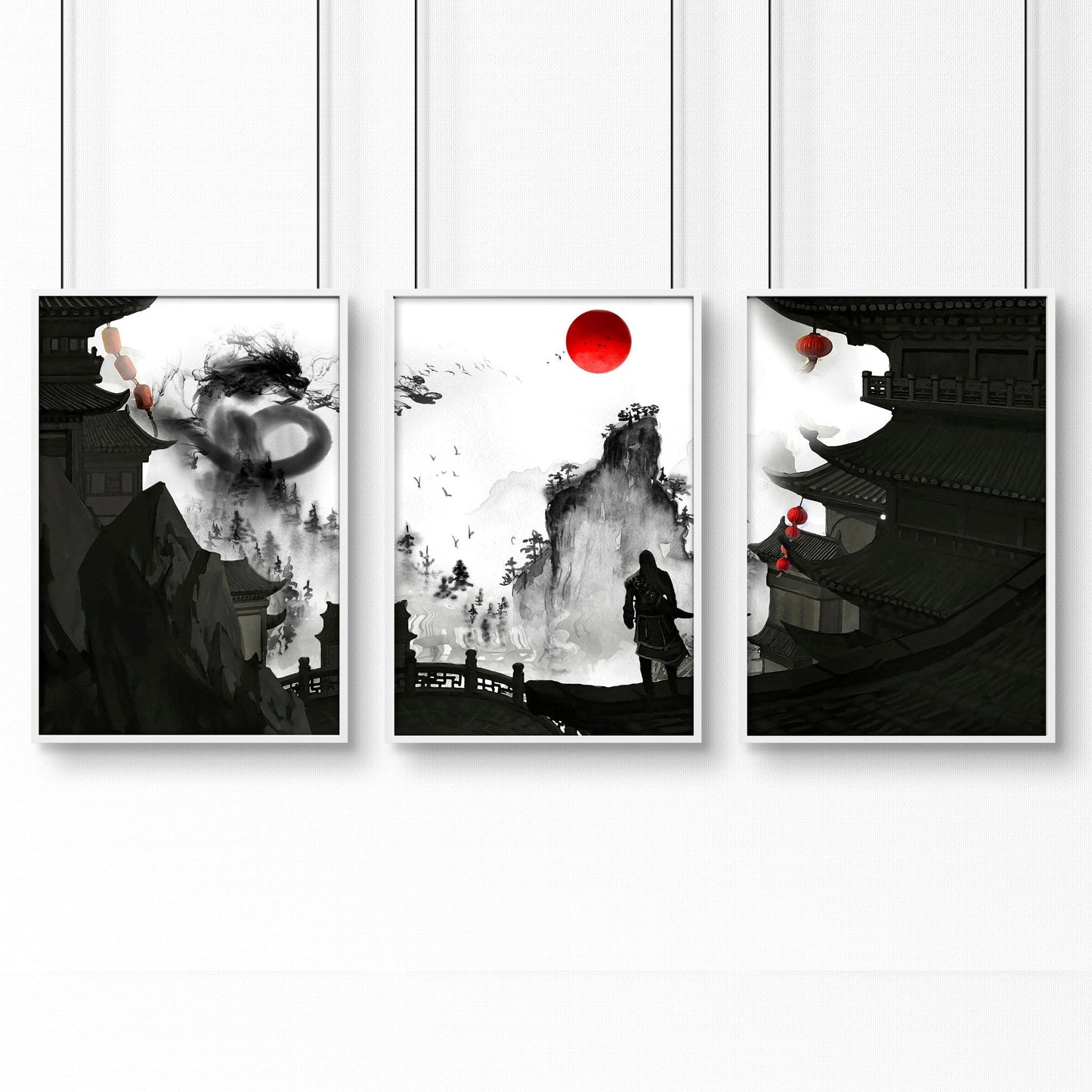 Dragon wall art | set of 3 prints for home office decor