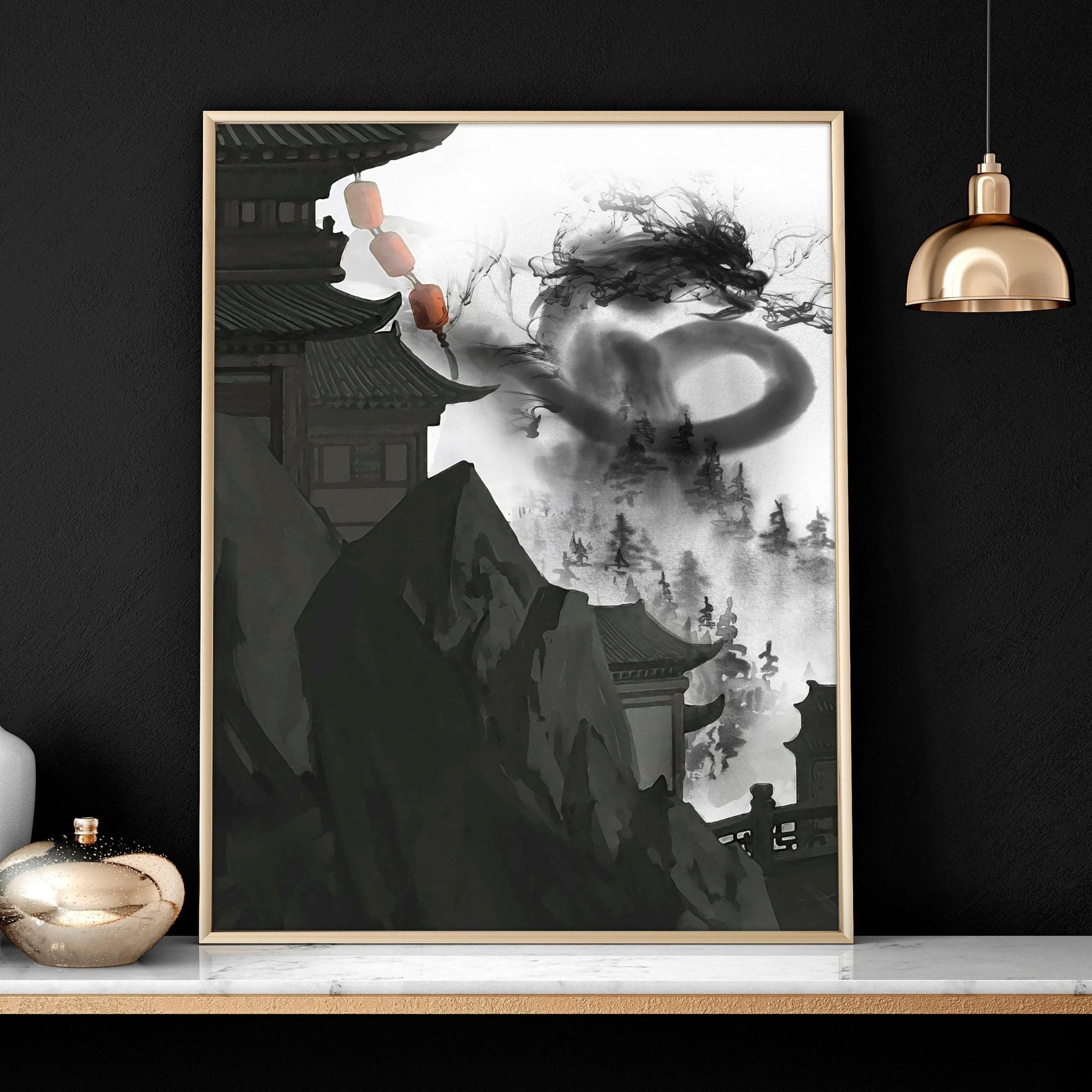 Dragon wall art | set of 3 prints for home office decor