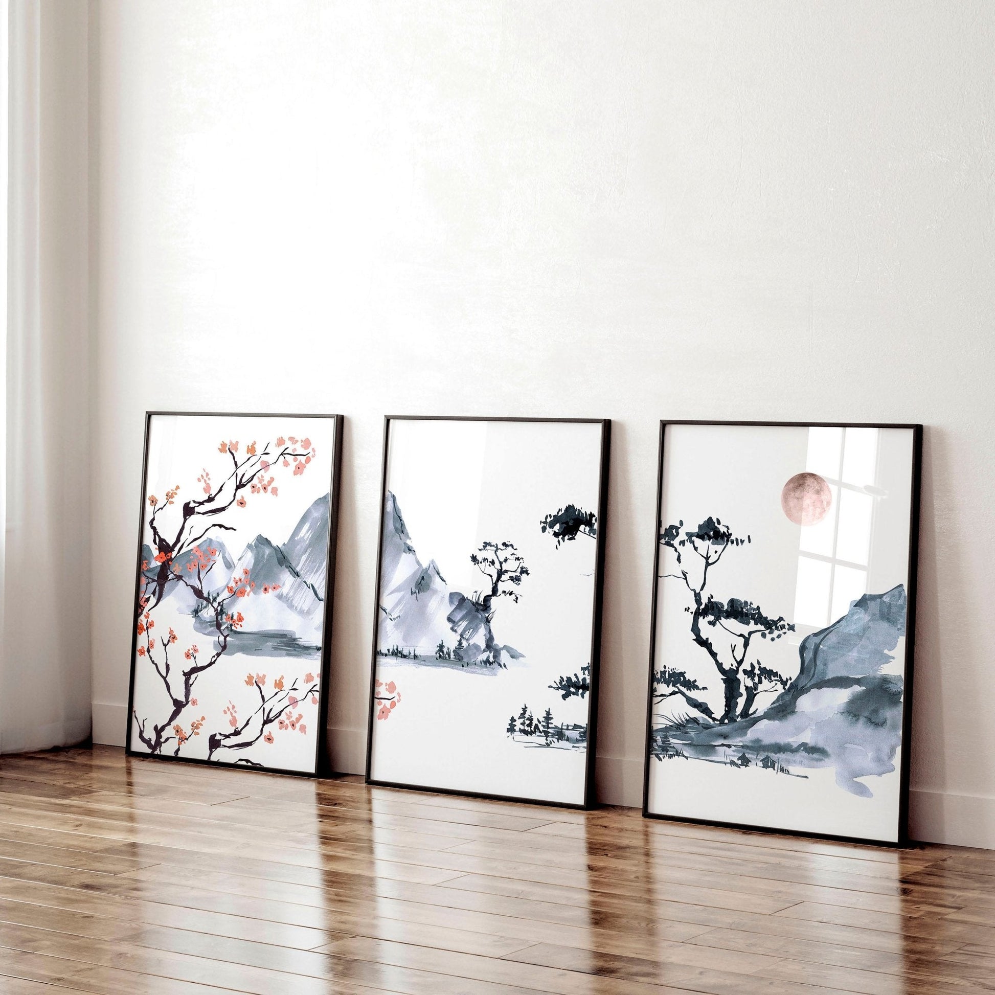 Japanese Cherry Blossom Art | set of 3 wall art prints