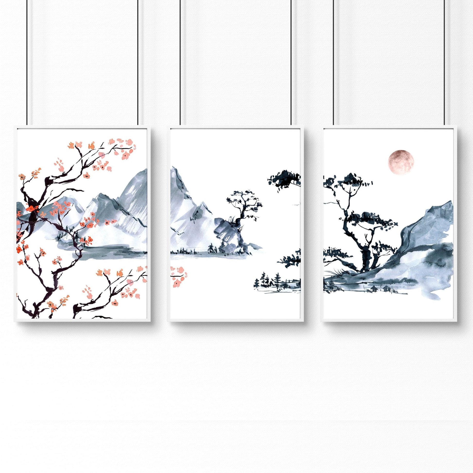Japanese Cherry Blossom Art | set of 3 wall art prints