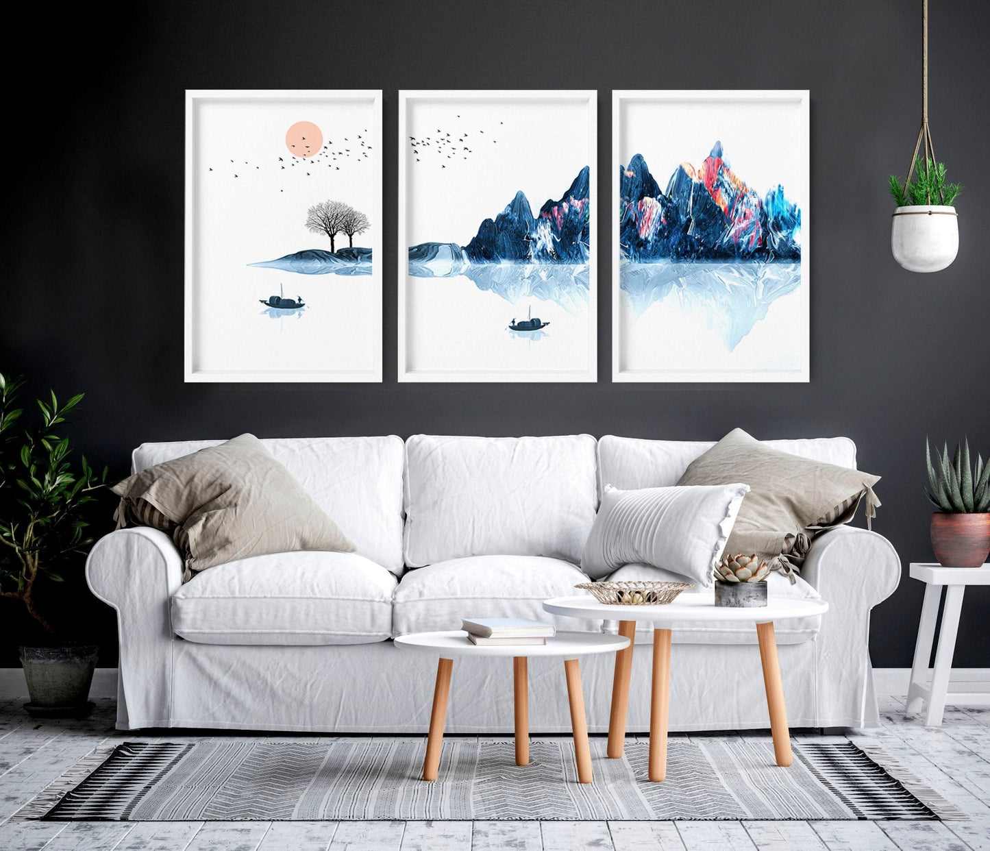 Framed wall art for living room | set of 3 Japanese wall art prints