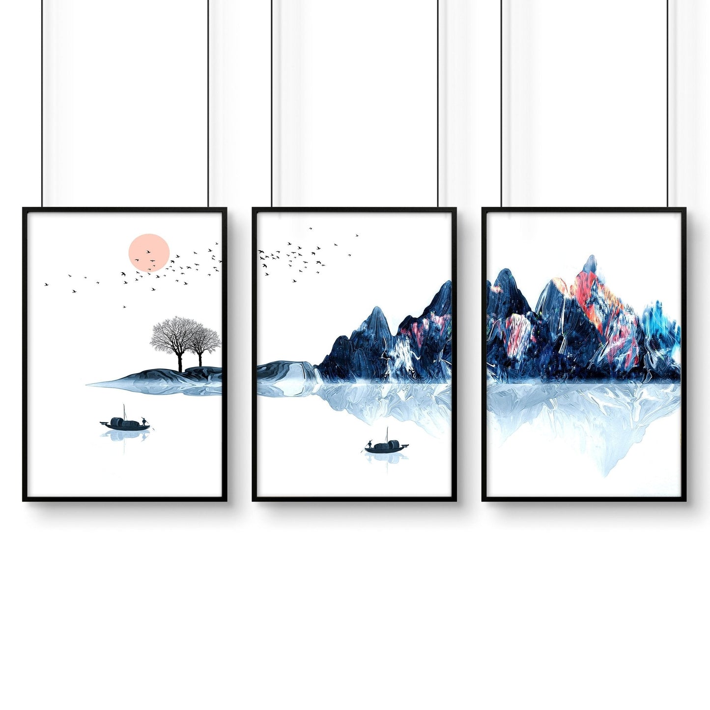 Framed wall art for living room | set of 3 Japanese wall art prints