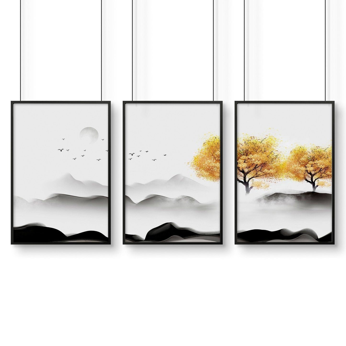 Japanese decor art prints | set of 3 framed wall art