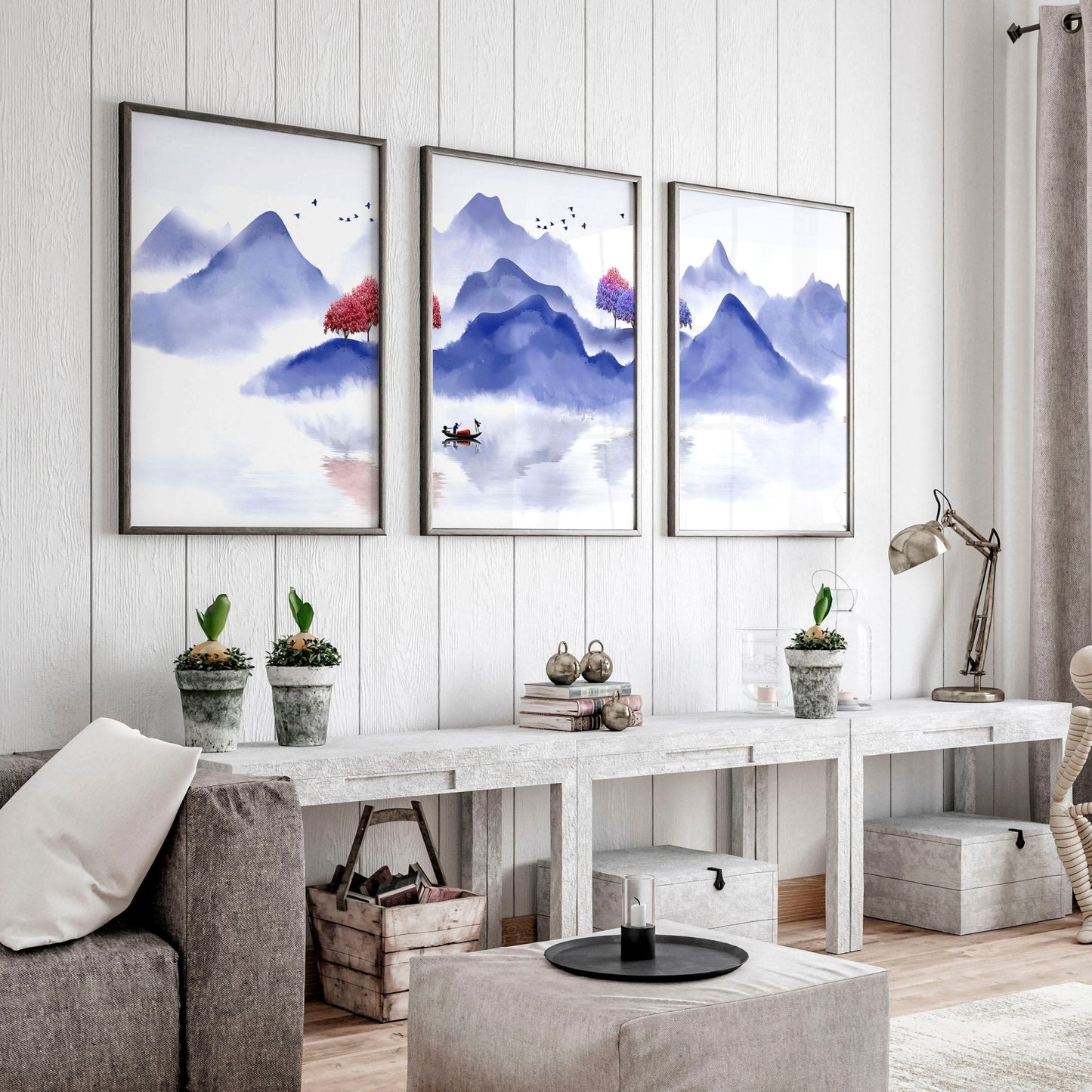 Wall pictures for living room | set of 3 Japanese wall art