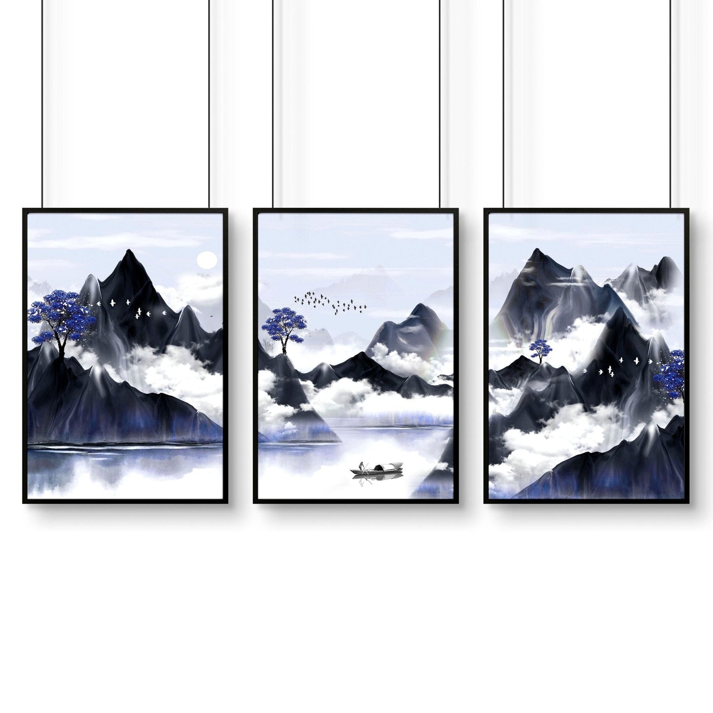 Living room pictures for walls | set of 3 Japanese art prints