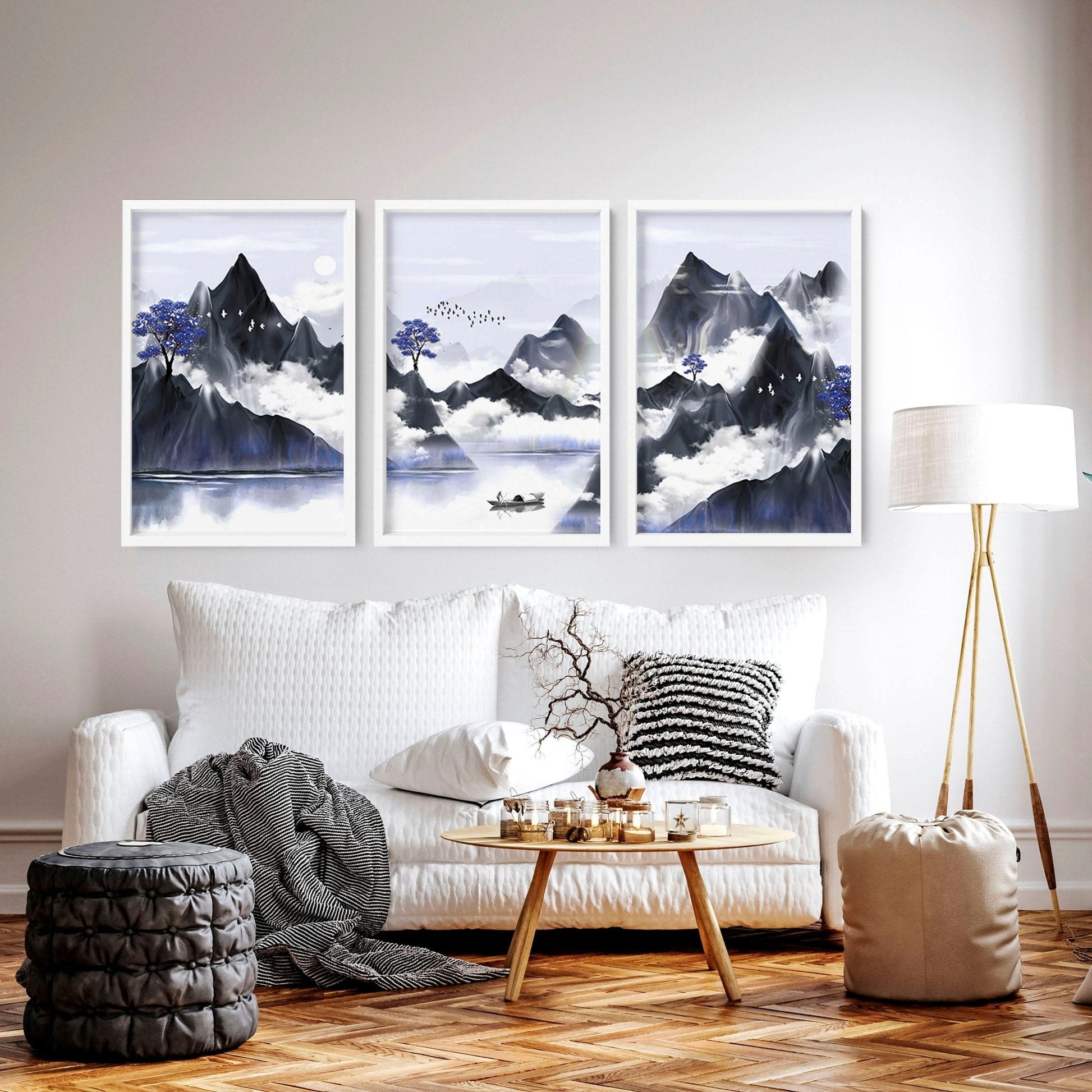 Living room pictures for walls | set of 3 Japanese art prints