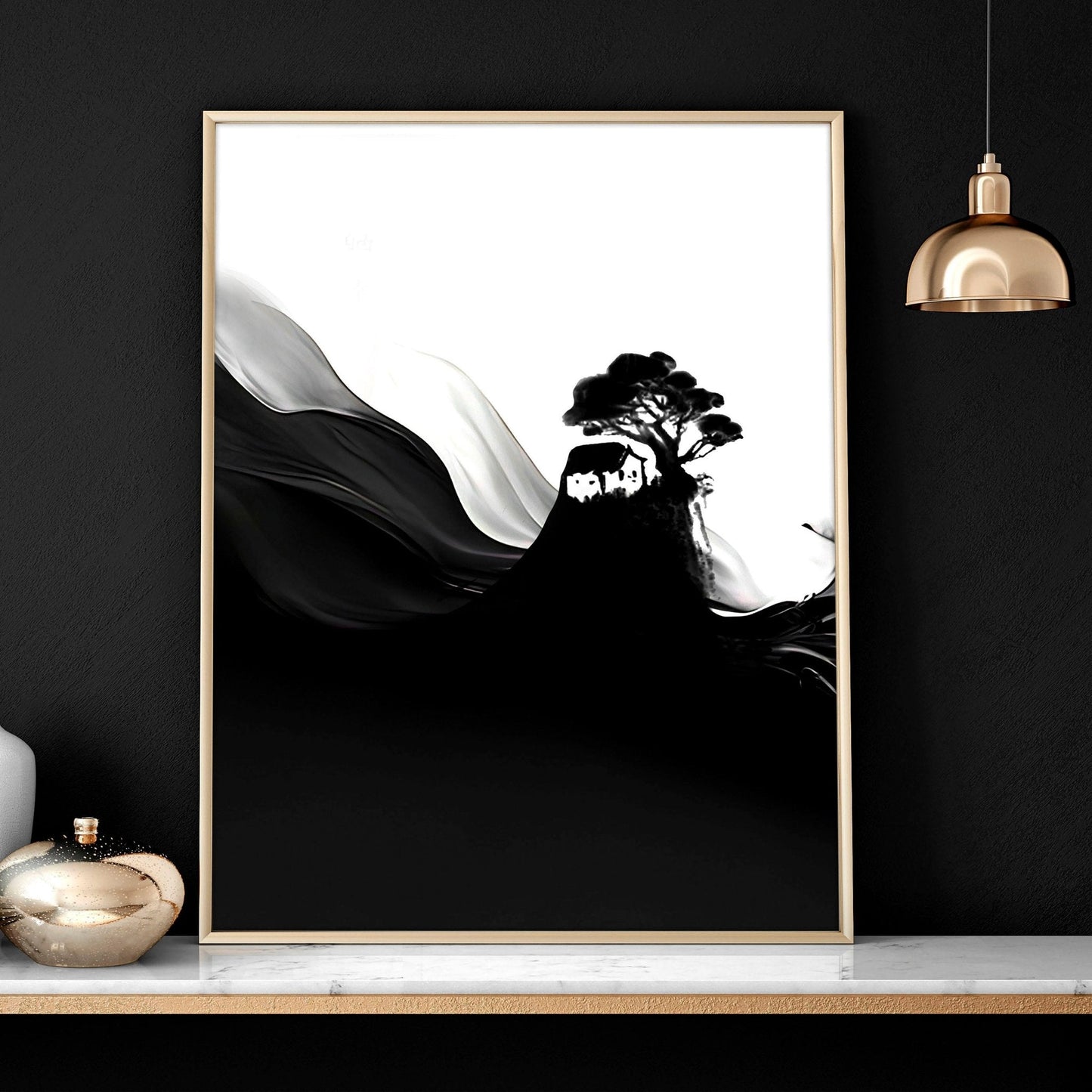 Black and white wall art | set of 3 Japanese Sunset art prints