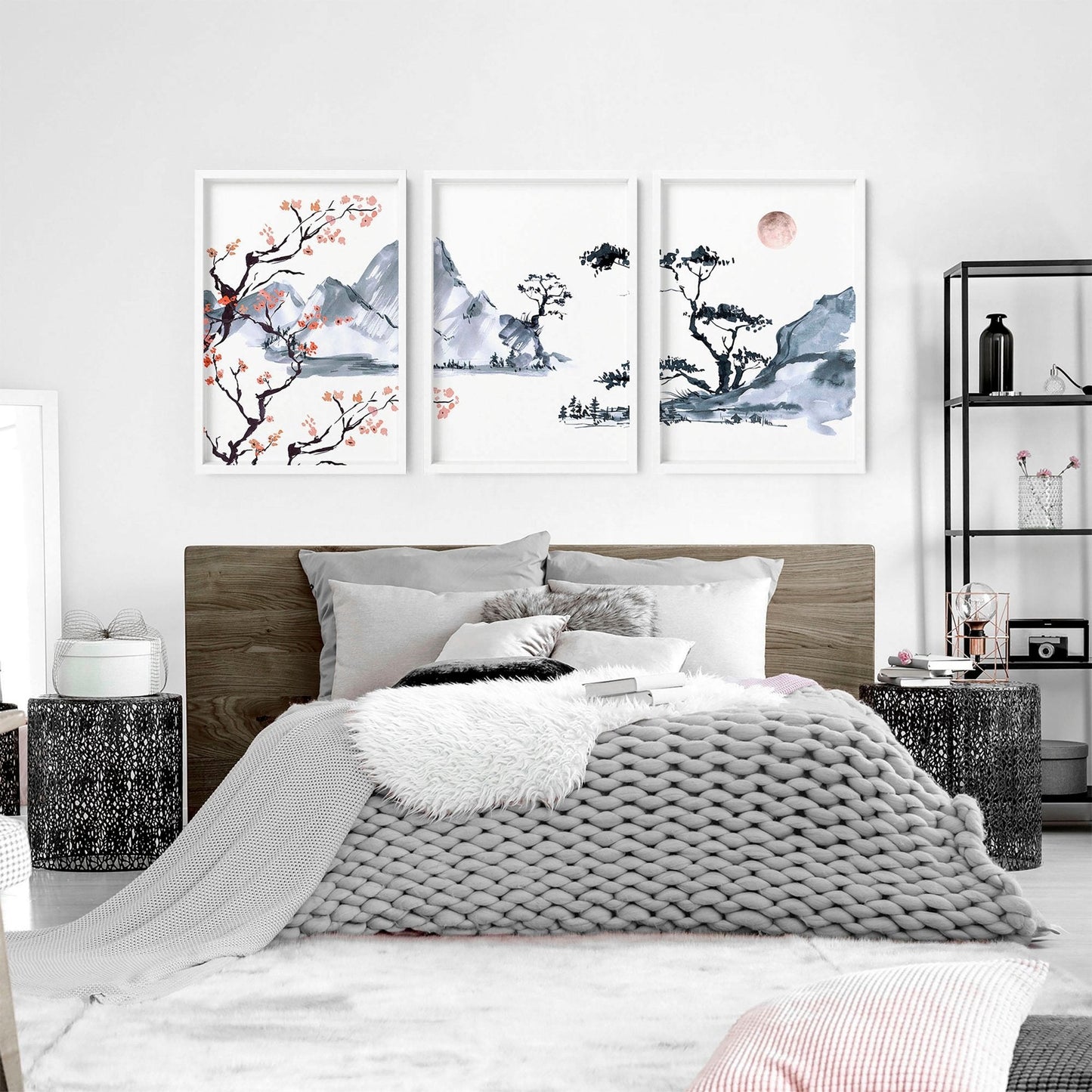 Japanese landscape painting | set of 3 Bedroom wall art