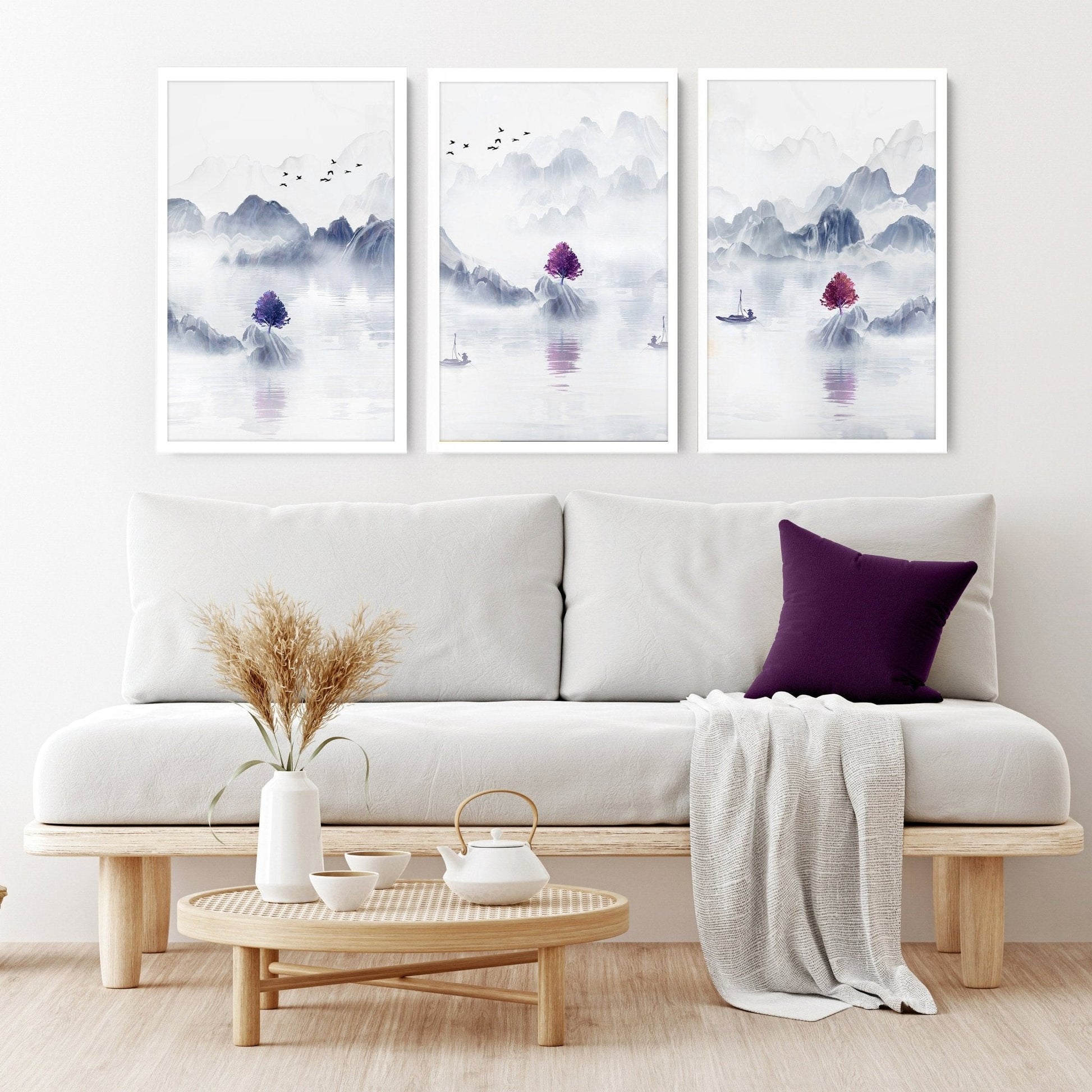 Big wall paintings for living room | set of 3 Japanese wall art