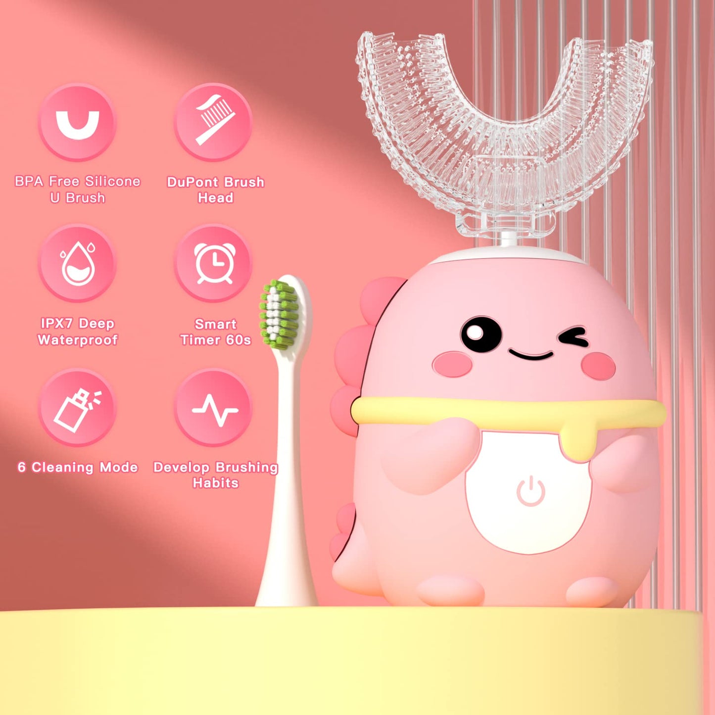 JIANLEJIA Kids U‑Shaped Electric Toothbrush – 5 Heads, 2–12 yrs, 360° Cleaning