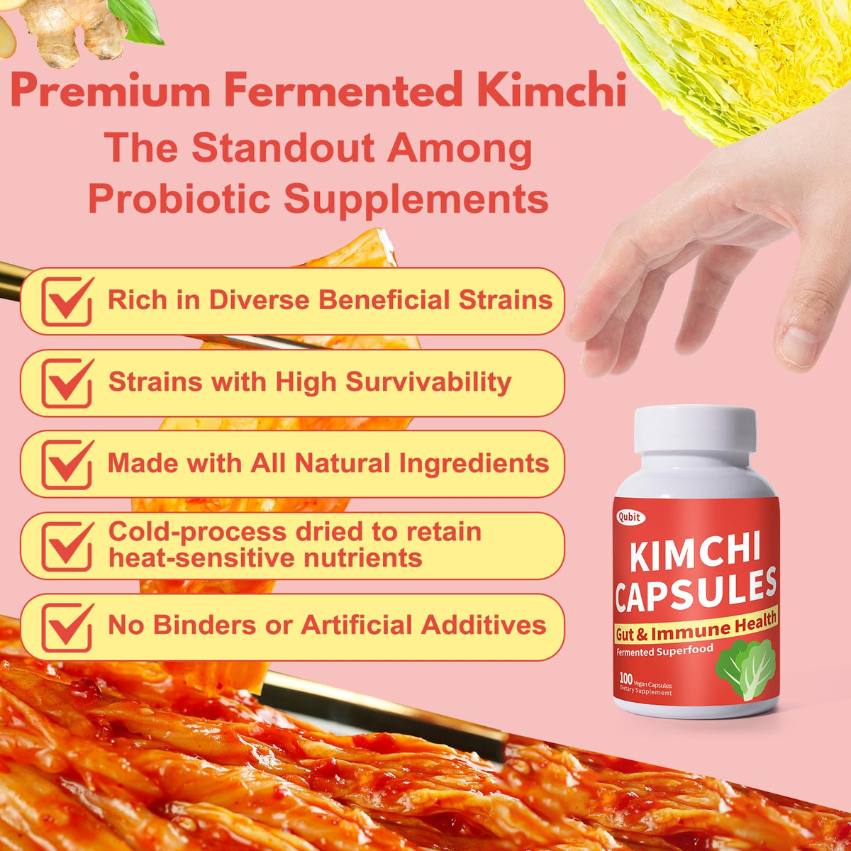 Jkrova Kimchi Capsules – Probiotics & Enzymes for Gut Health | 90 Vegan Capsules