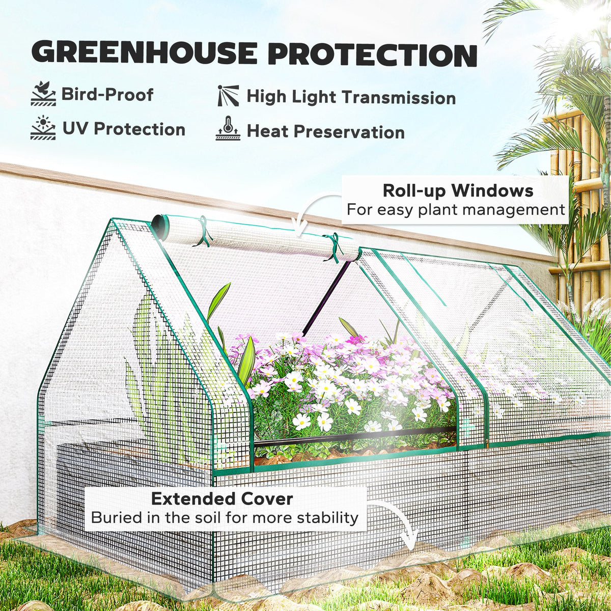 Outsunny Raised Garden Bed Planter Box with Greenhouse, White and Dark Grey