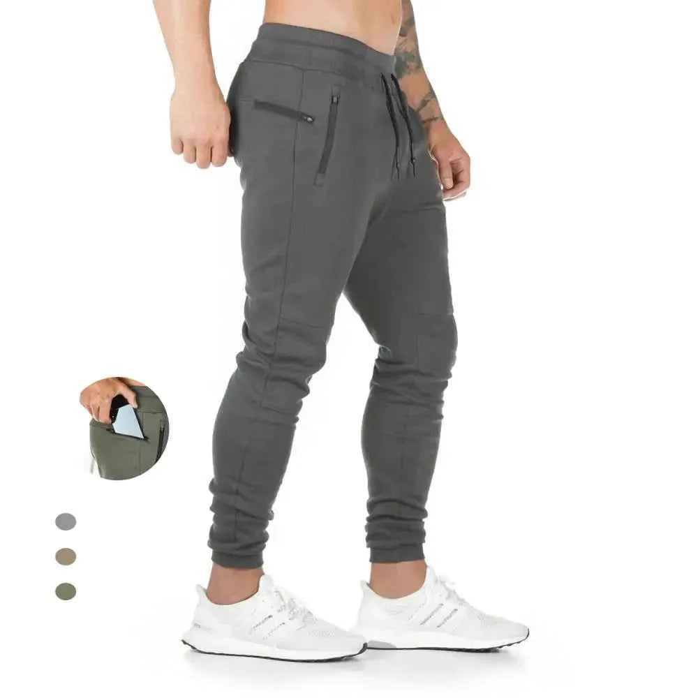 Jogger Pants, Gym Sweat Trousers Side Zipper Pockets Slim Fit  Trousers for Men