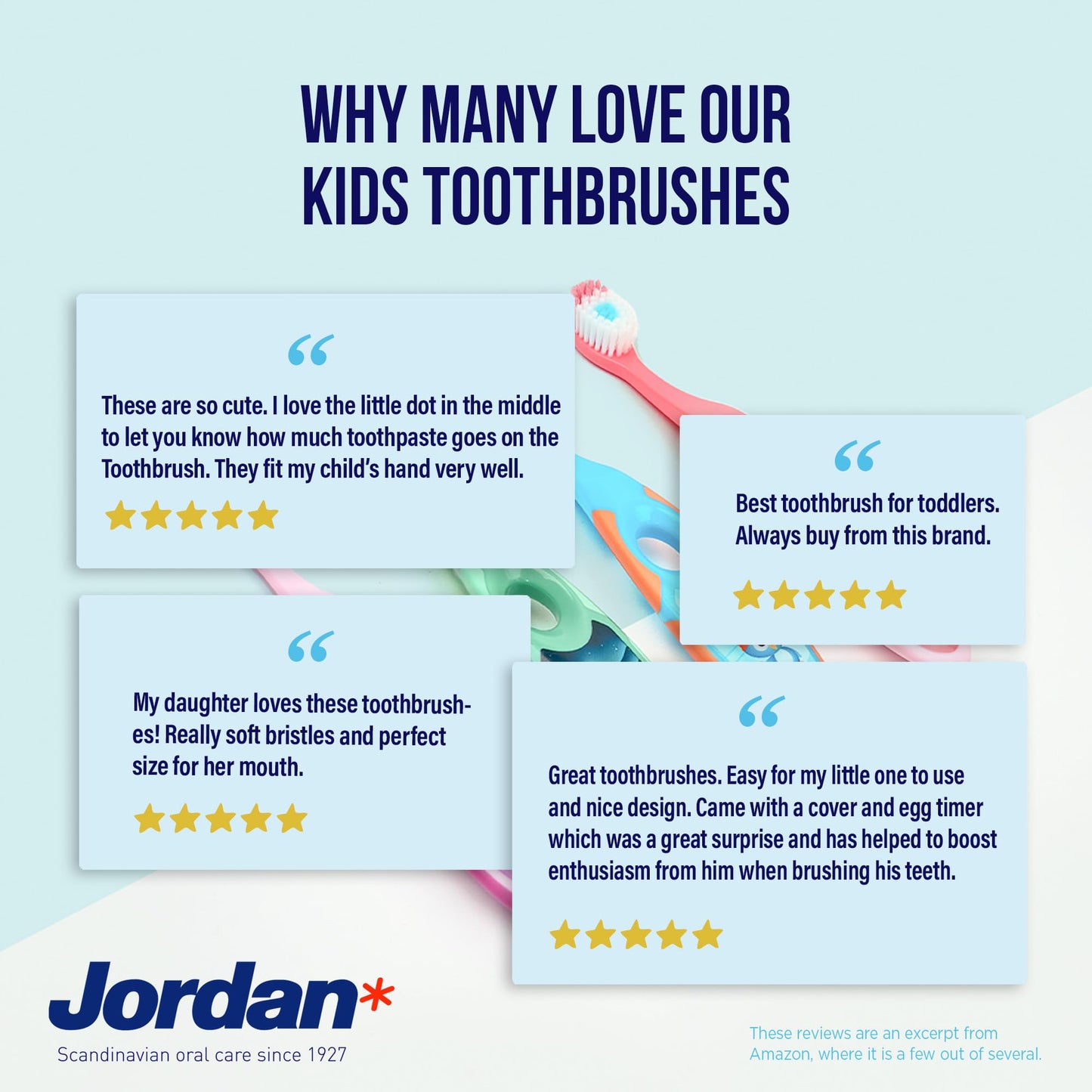 Jordan Step 2 Kids Toothbrush 3-5 Years - Soft Bristles - BPA Free - 4 Pack Pink & Yellow