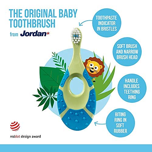 Jordan* Step 1 Baby Toothbrush – 0-2 Years | Soft Bristles | BPA Free | Green and Blue | 4 Pack