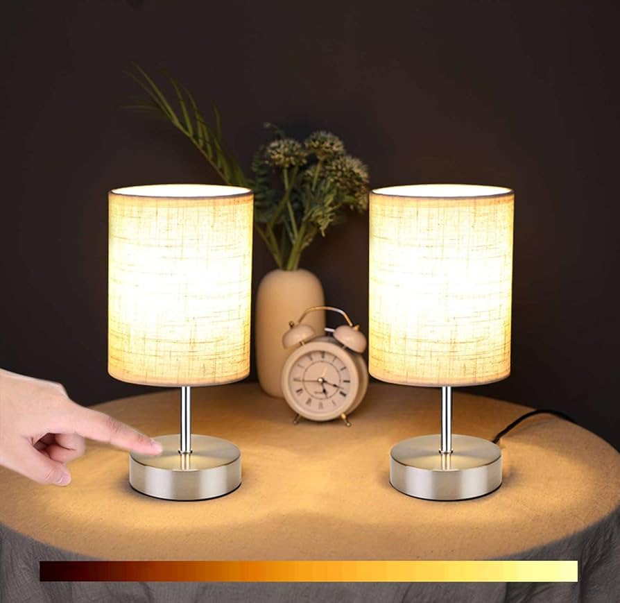 Lightsjoy 2x Touch Bedside Lamps, Dimmable, E14 Bulbs Included – Round