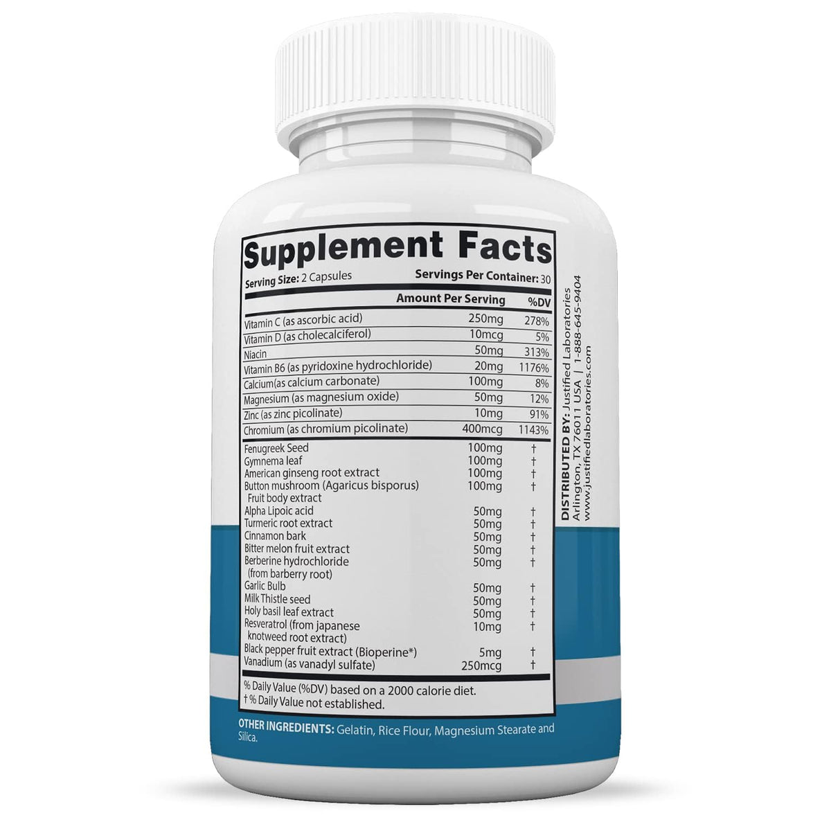Justified Laboratories 5 Pack Glucotrust Max 1295MG Formula - 300 Capsules