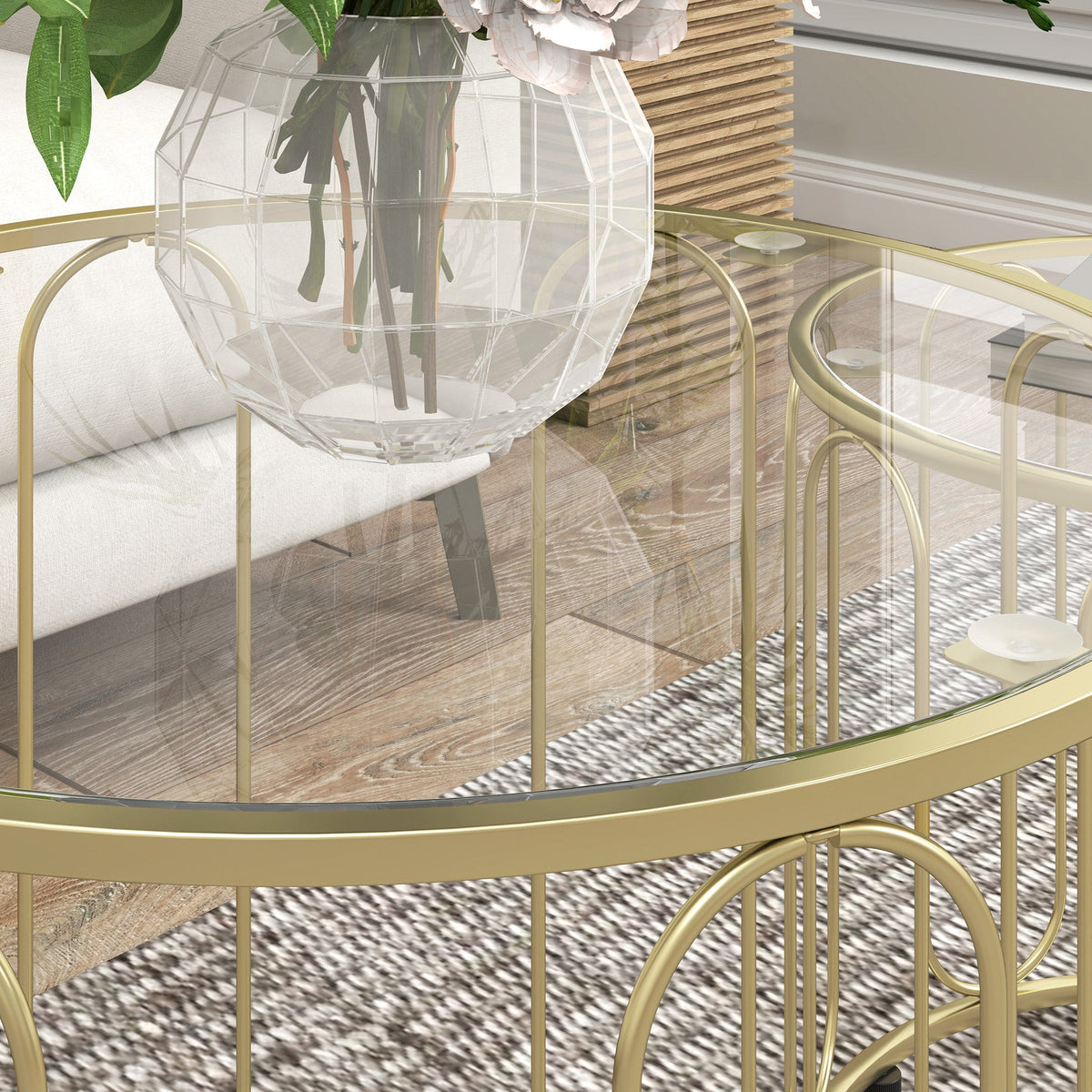 HOMCOM Coffee Table Set of 2, Nest of Tables with Metal Frame, Gold Tone