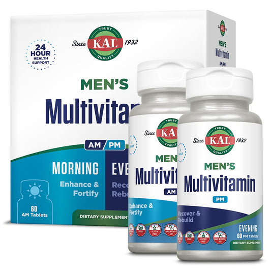 KAL Men's Multivitamin AM/PM – 24-Hour Support for Immune, Muscle & Wellness | 30 Servings, 120 Tablets