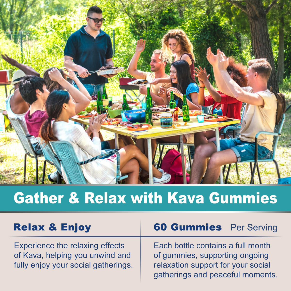 Kava Kava Gummies – Sugar-Free Calm Gummies with Rhodiola, Ashwagandha, L-Theanine, GABA | Vegan 60 Count