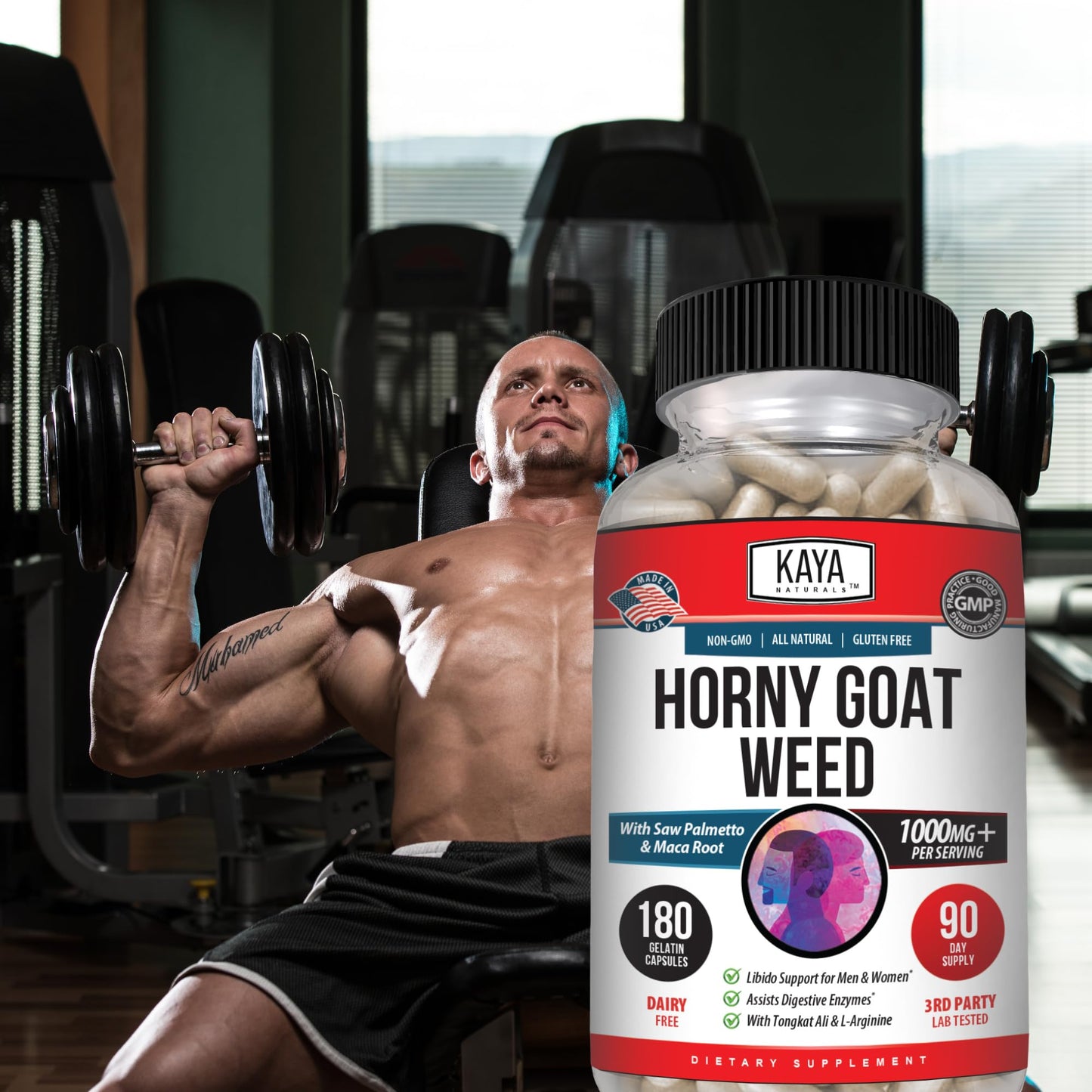 Kaya Naturals Horny Goat Weed Extract – Extra Strength Complex with Maca, Saw Palmetto, Ginseng, Arginine | 180 Count