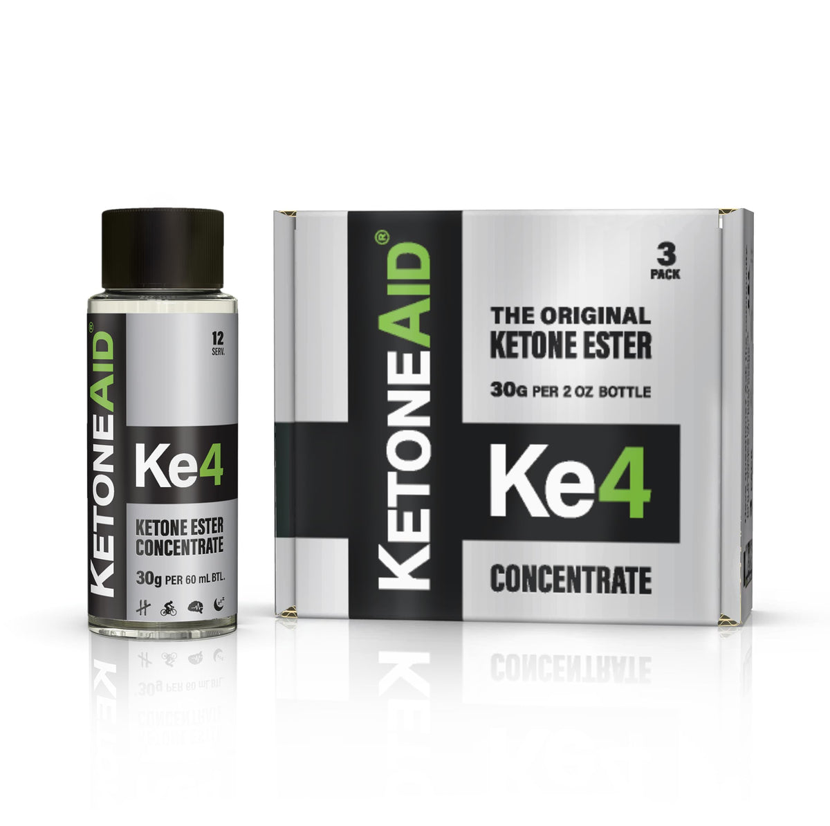 KetoneAid KE4 Ketone Ester Concentrate | 12 Servings per Bottle, 3-Pack | No Sugar, No Caffeine, Made in USA