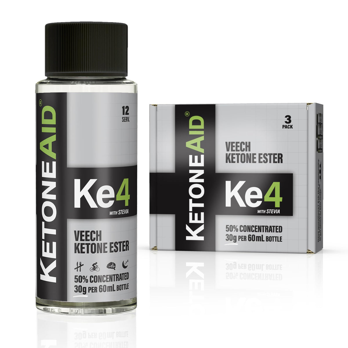 KetoneAid KE4 Ketone Ester Concentrate | 12 Servings per Bottle, 3-Pack | No Sugar, No Caffeine, Made in USA