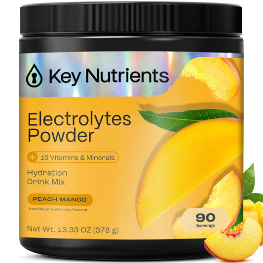 KEY NUTRIENTS Multivitamin Electrolytes Powder No Sugar – Tropical Peach Mango Hydration, 90 Servings, Made in USA