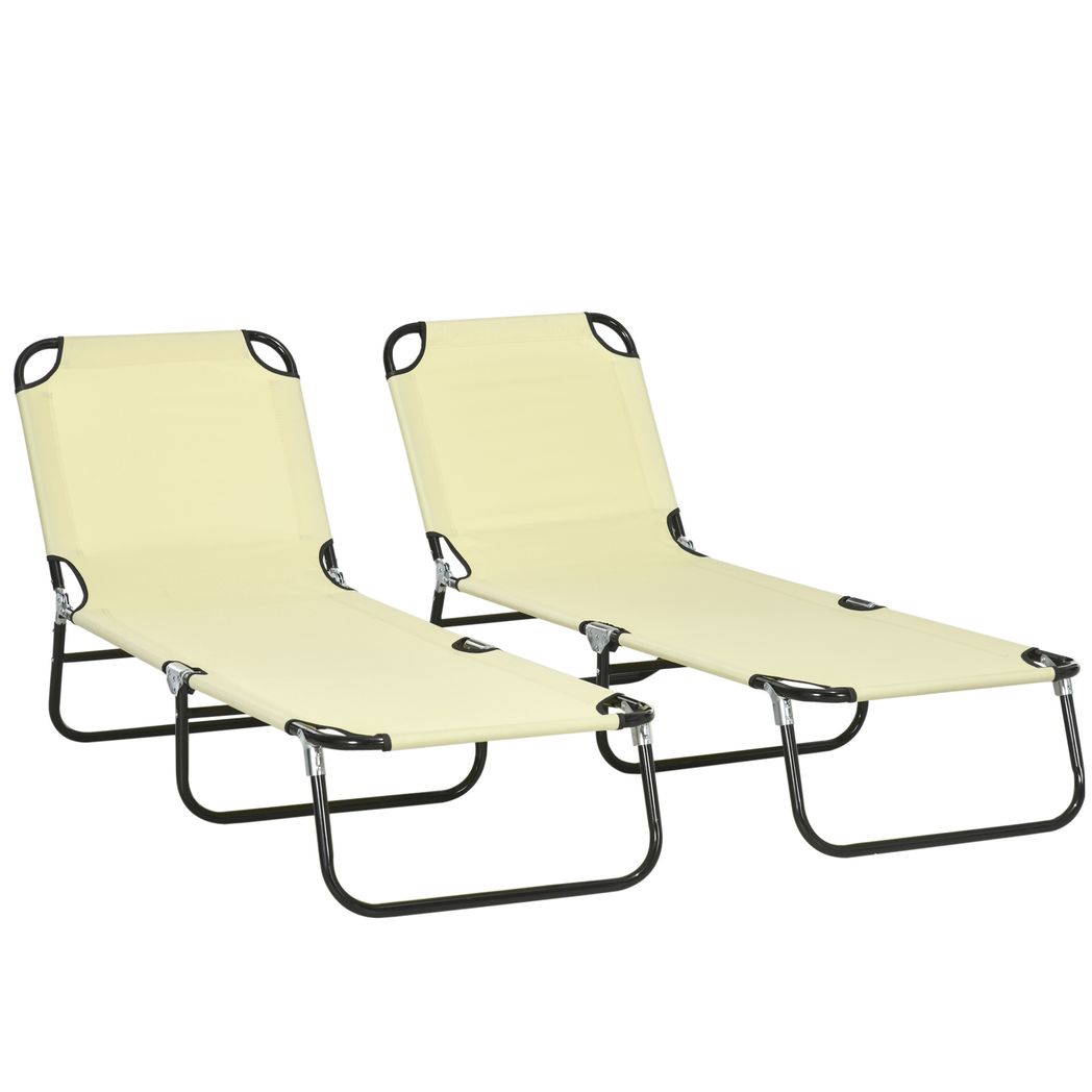 Outsunny Folding Sun Loungers Set of 2 with Adjustable Backrest