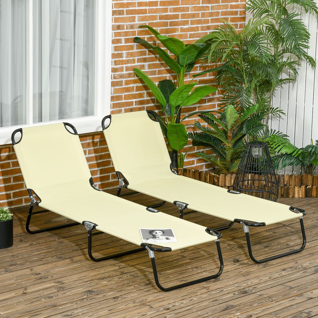 Outsunny Folding Sun Loungers Set of 2 with Adjustable Backrest