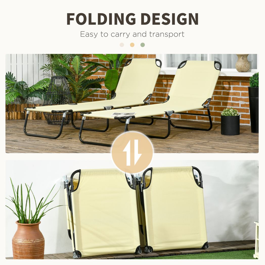 Outsunny Folding Sun Loungers Set of 2 with Adjustable Backrest