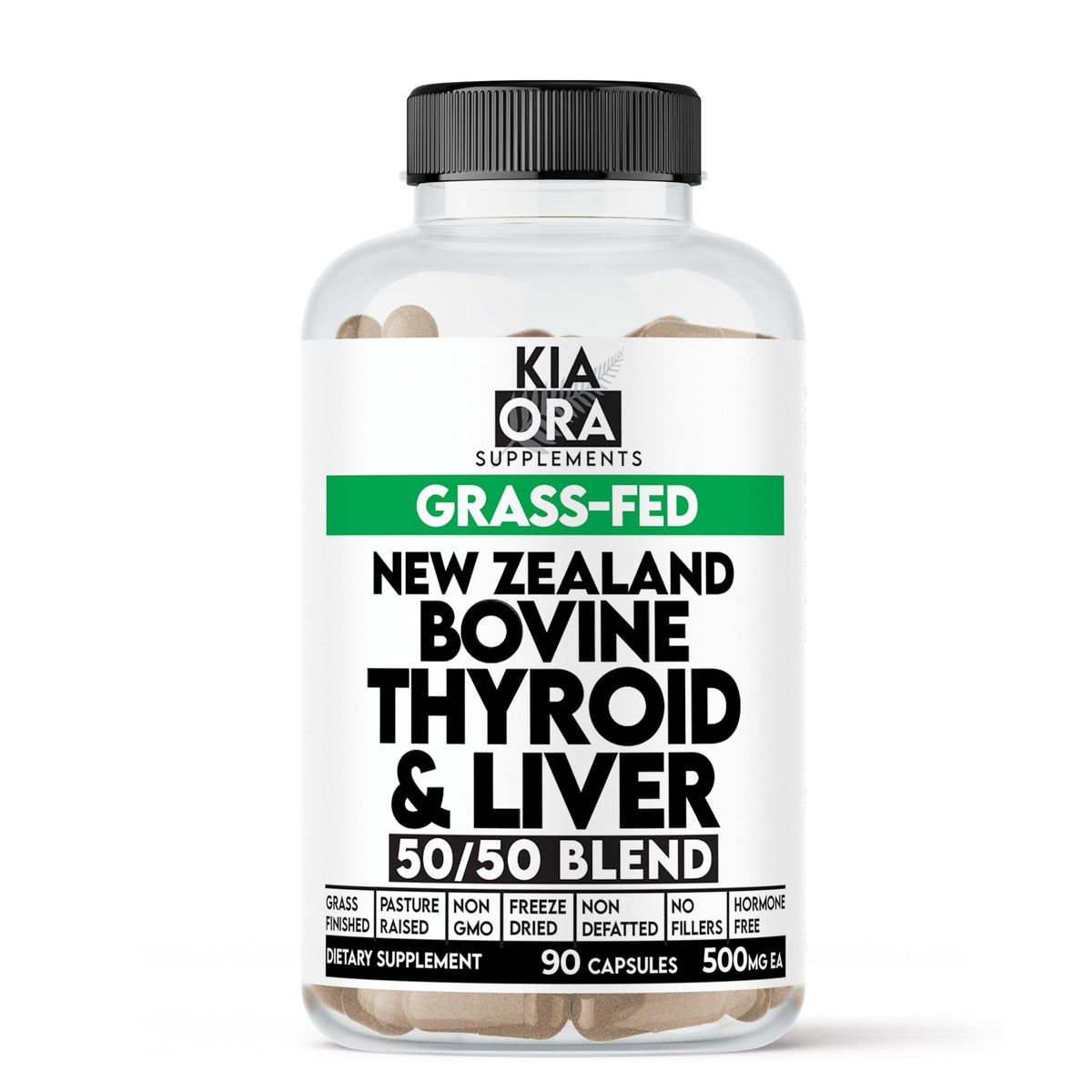 KIA ORA Grass-Fed Bovine Thyroid with Liver Supplement | 90 Capsules | NZ Sourced