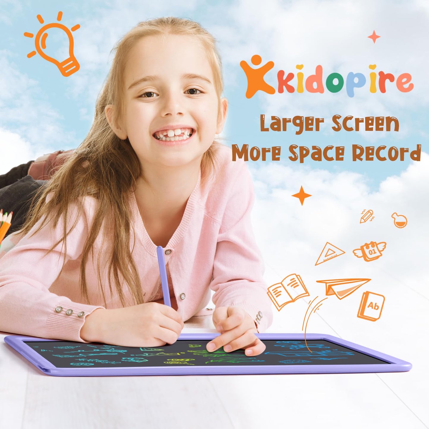 Kidopire 15-Inch LCD Writing Tablet for Kids – Large Doodle Board, Erasable & Reusable, Purple