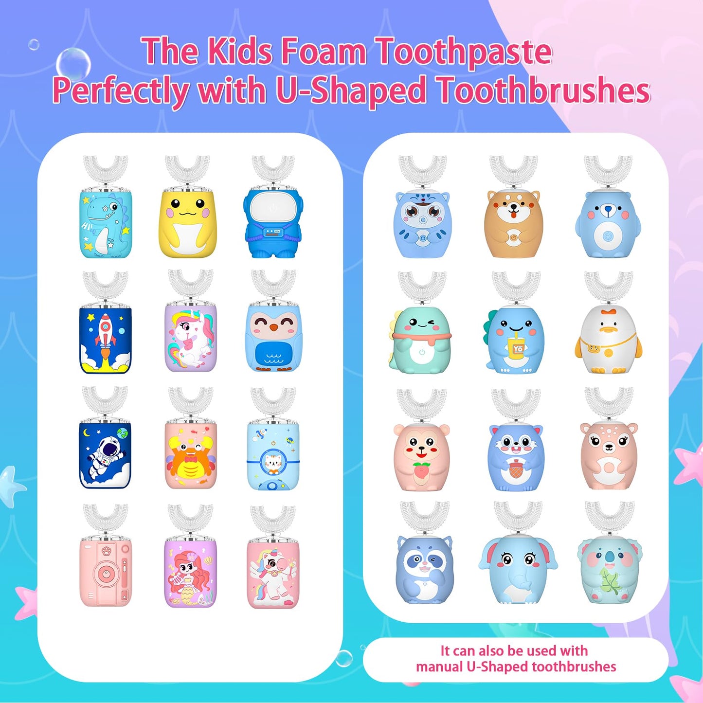 Kids Foam Fluoride-Free Toothpaste with Watermelon & Blueberry Mint | U-Shaped Toothbrush