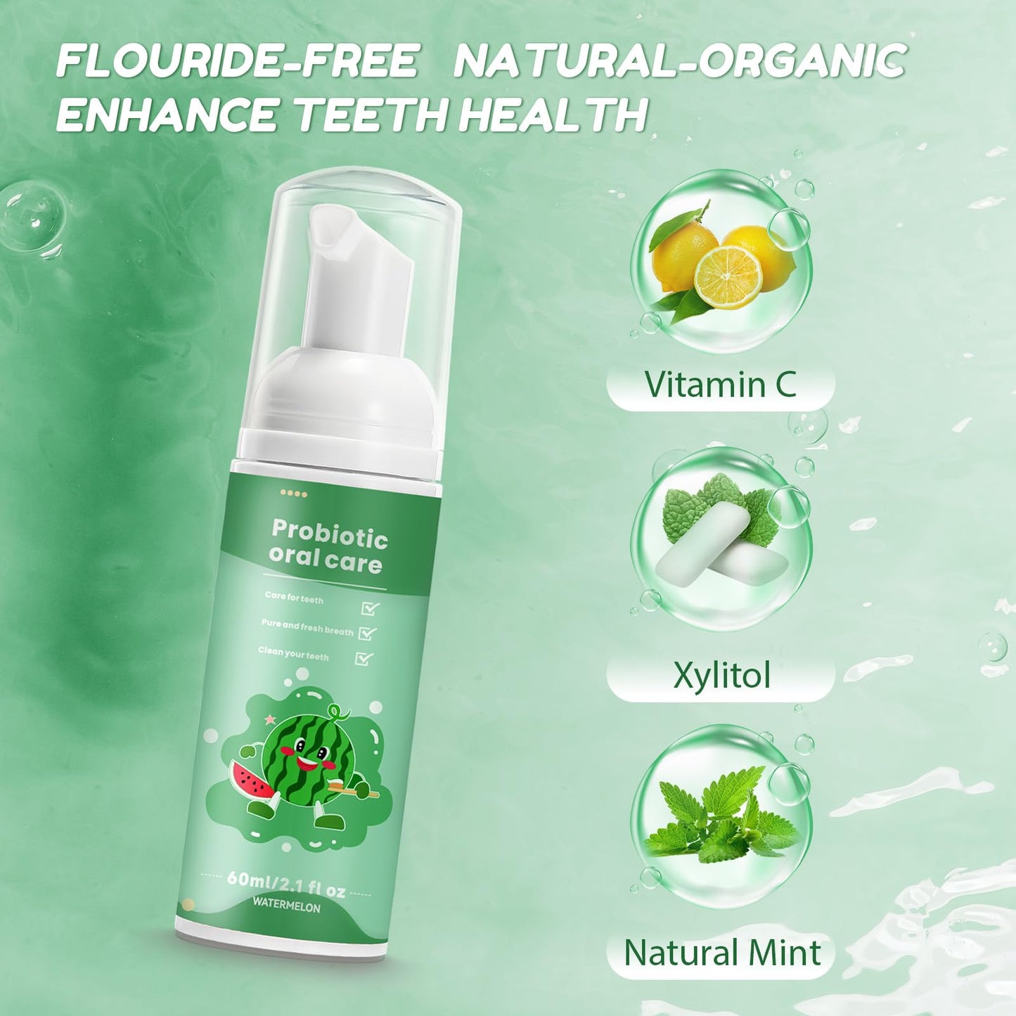 Kids Foam Fluoride-Free Toothpaste with Watermelon & Blueberry Mint | U-Shaped Toothbrush