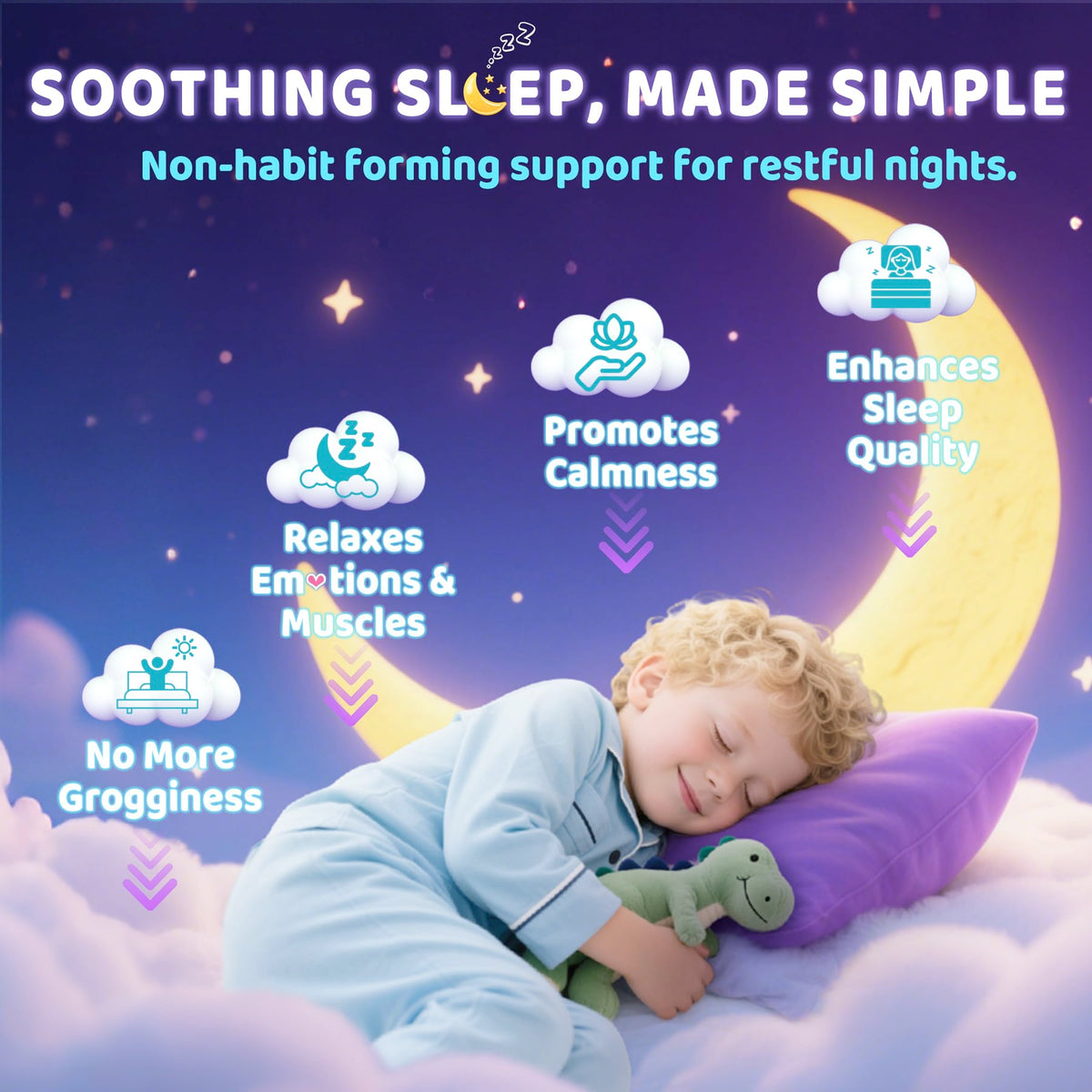 Kids Sleep Gummies - NO Melatonin Sleep Aid with Magnesium Glycinate, Magnesium Malate, L-Theanine, Lavender, B6, Zinc, D3K2 | 2-Pack