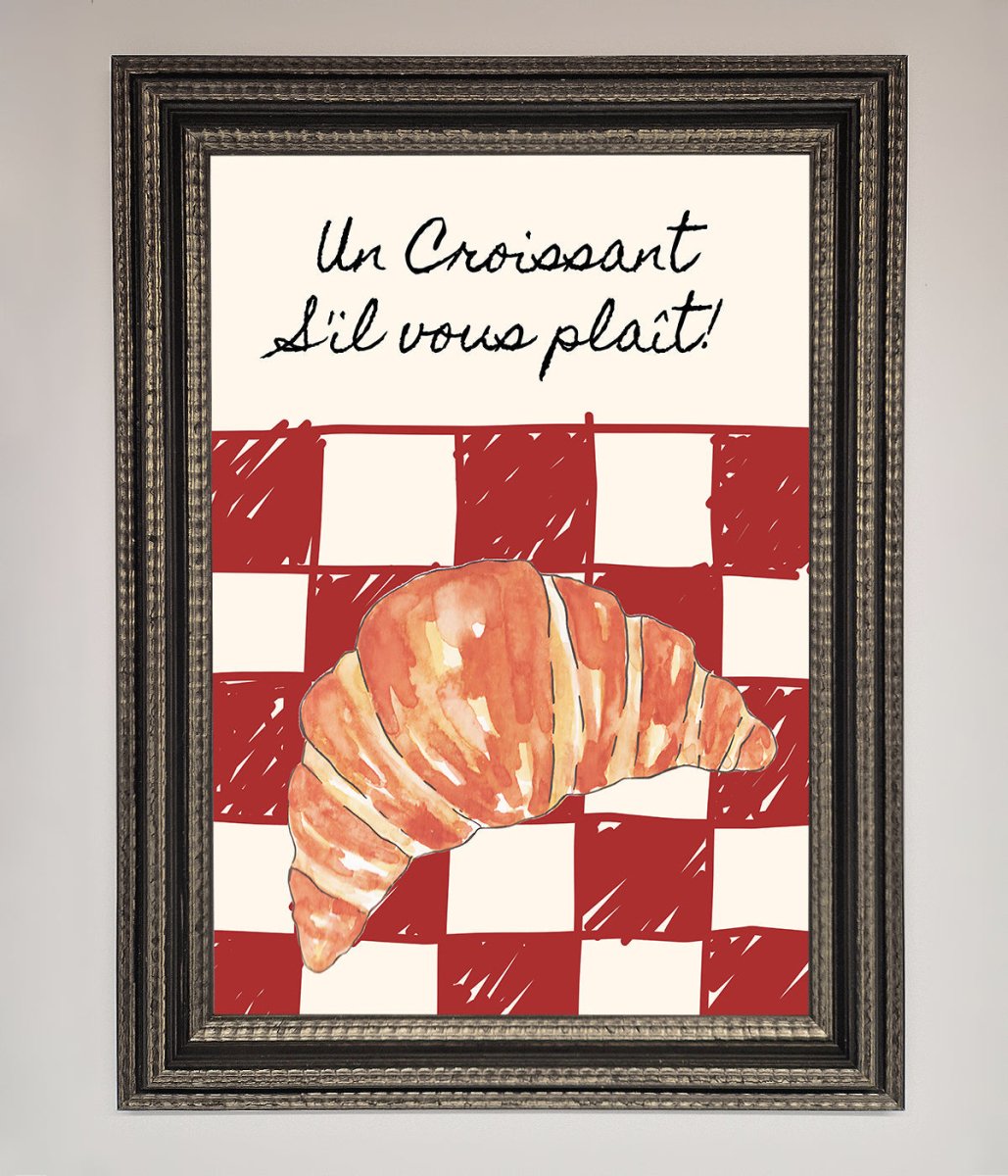 Kitchen Croissant Red Check Framed Print