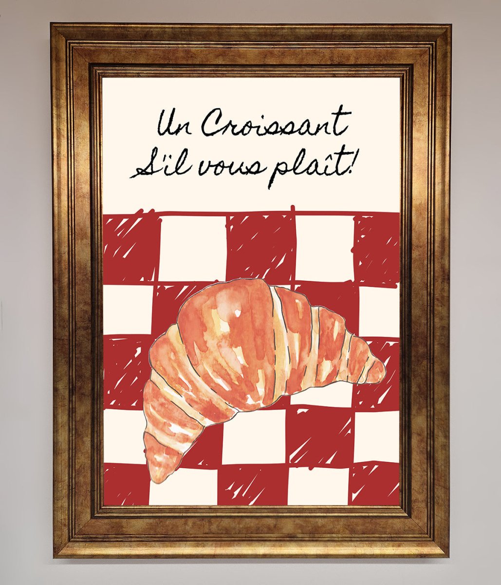 Kitchen Croissant Red Check Framed Print