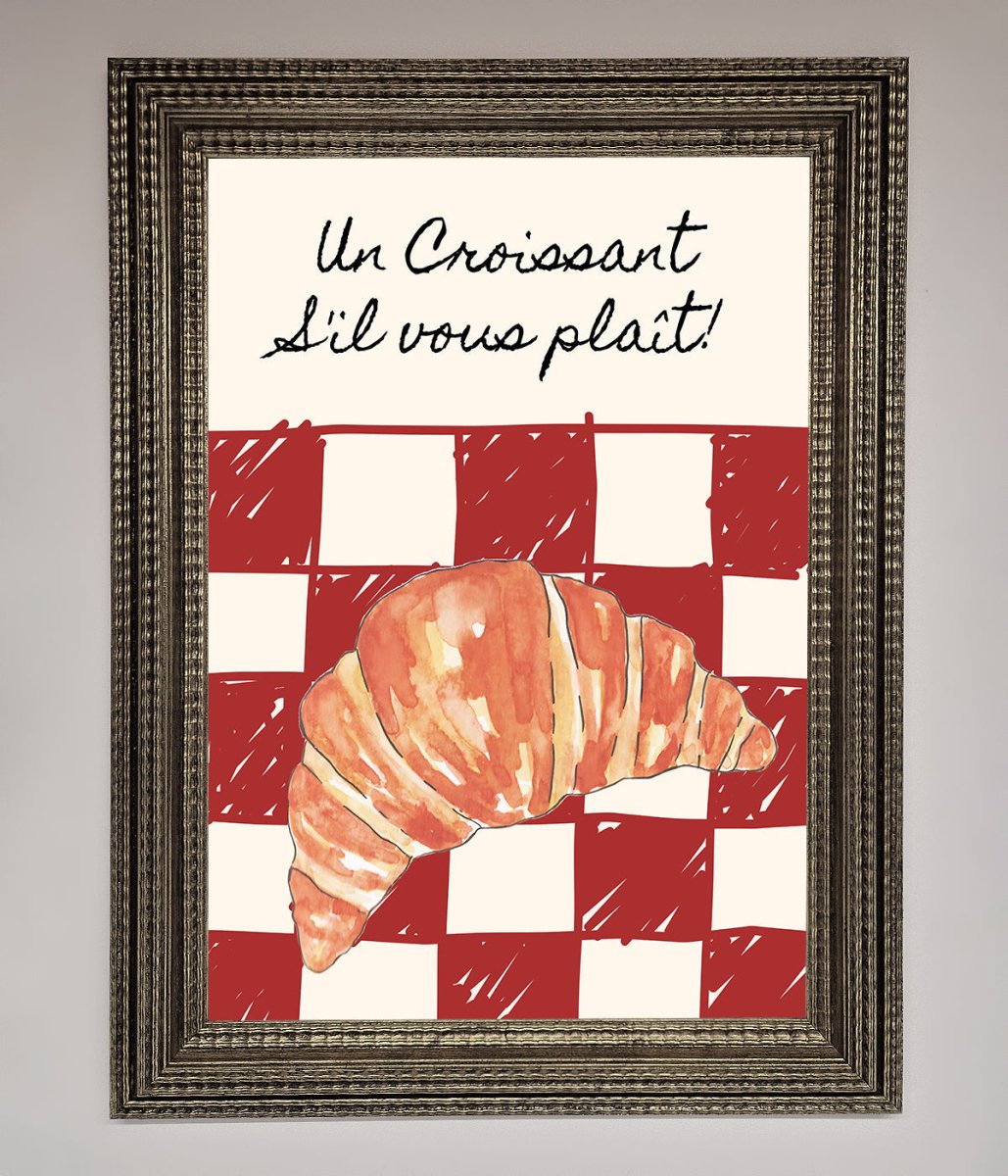 Kitchen Croissant Red Check Framed Print