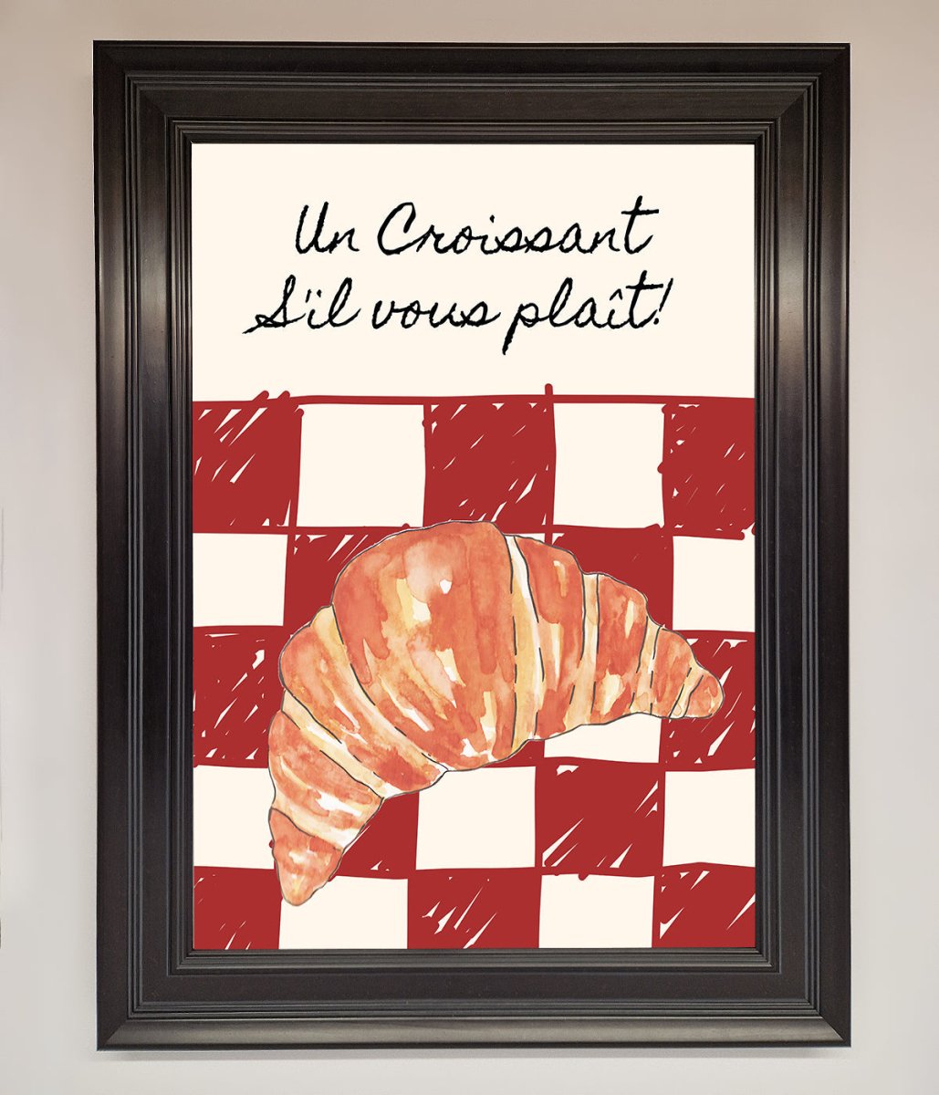 Kitchen Croissant Red Check Framed Print