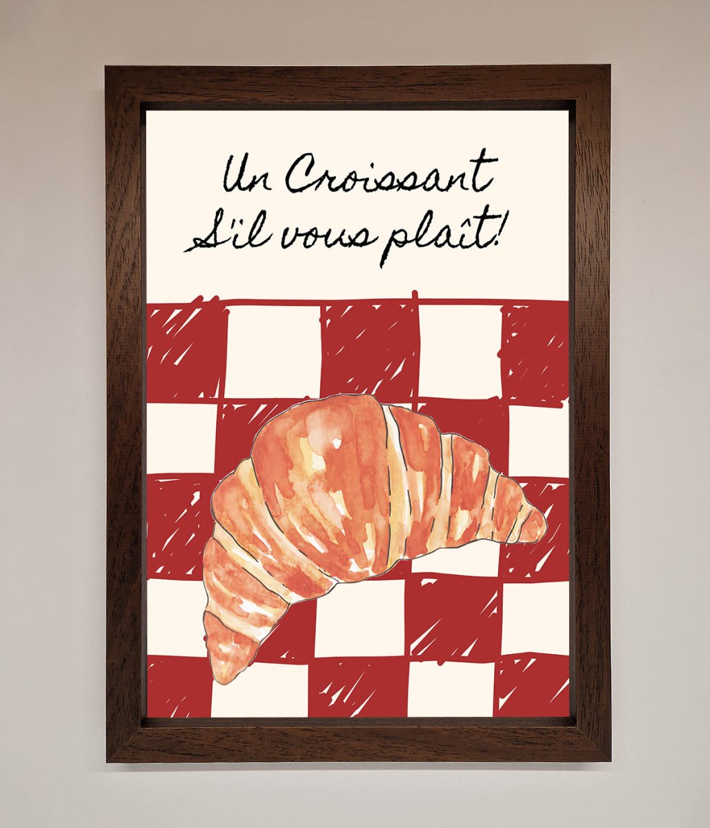 Kitchen Croissant Red Check Framed Print