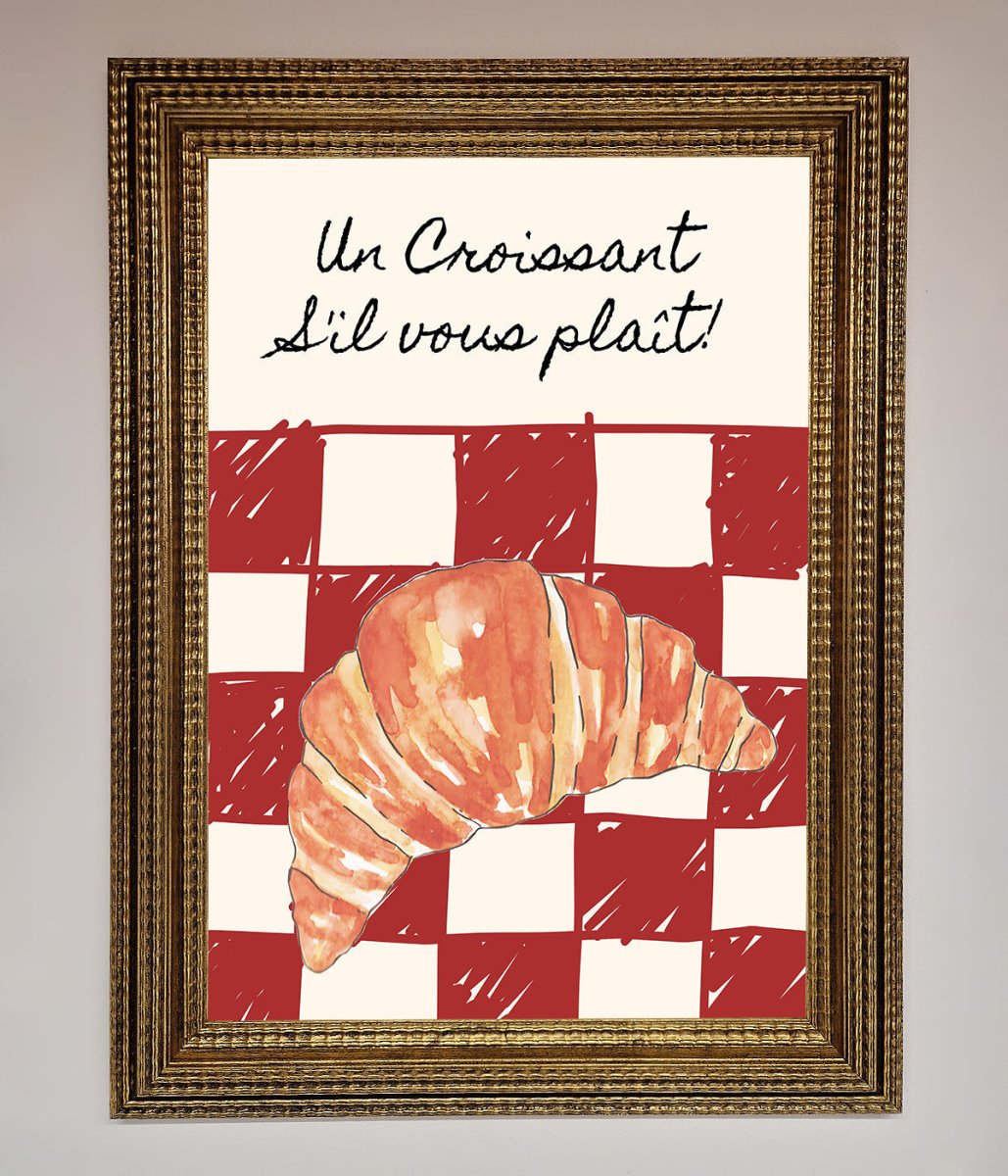 Kitchen Croissant Red Check Framed Print