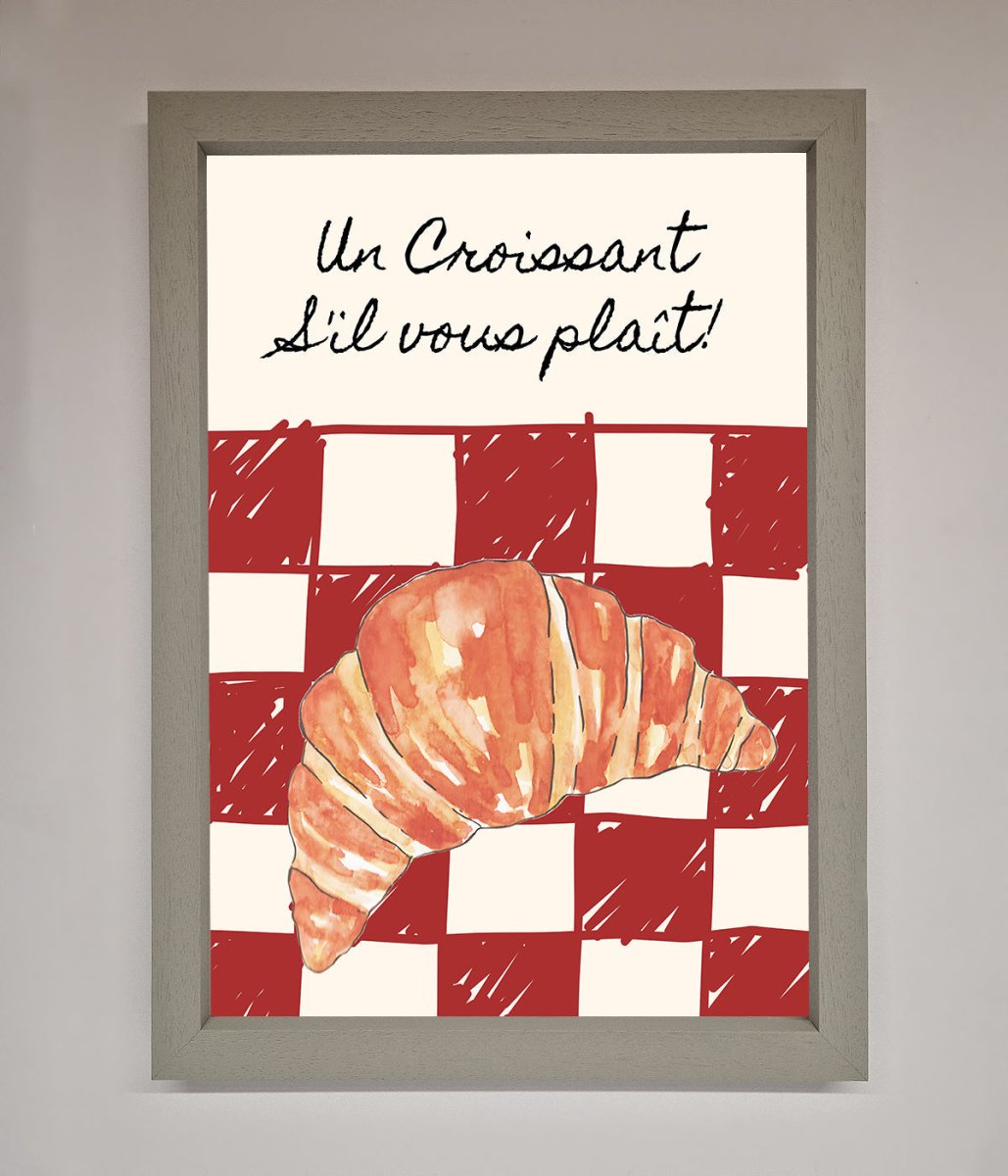 Kitchen Croissant Red Check Framed Print