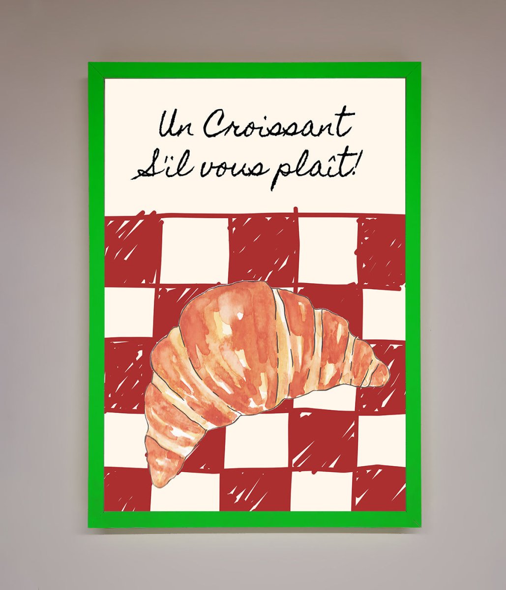 Kitchen Croissant Red Check Framed Print
