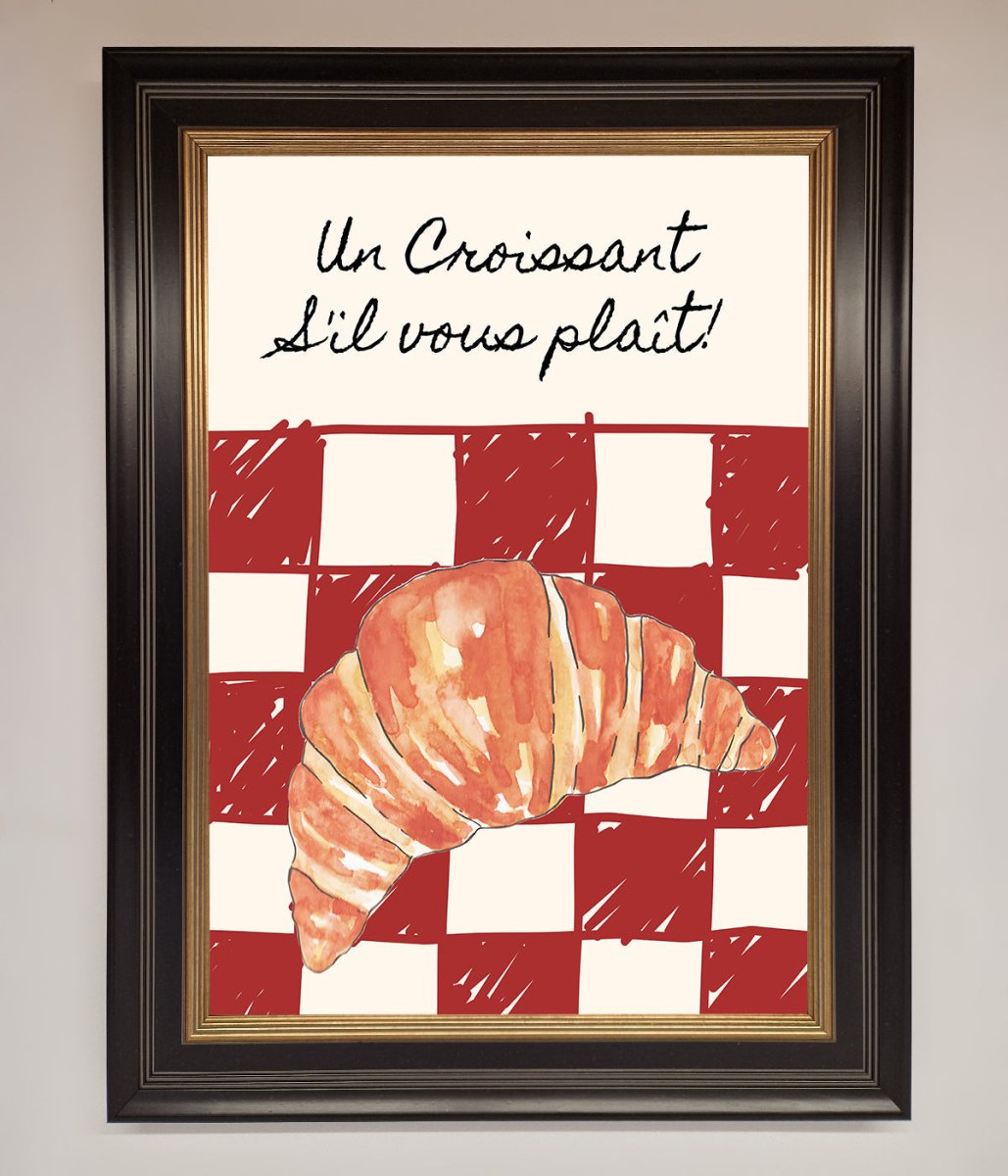 Kitchen Croissant Red Check Framed Print