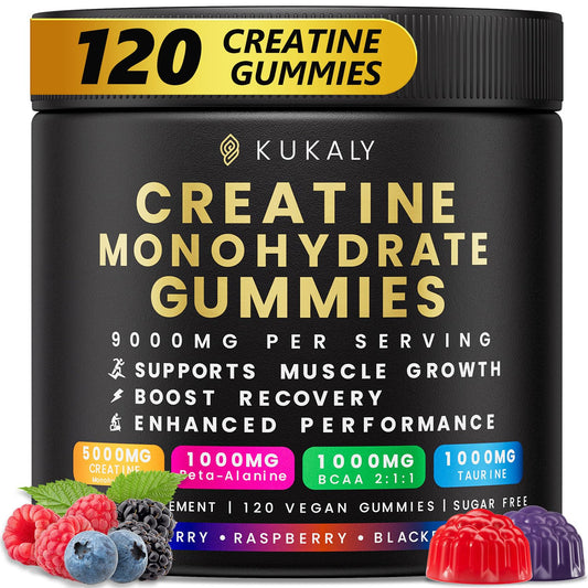 Kukaly Creatine Monohydrate Gummies – 9000mg, Sugar Free, 120ct, Mixed Flavors