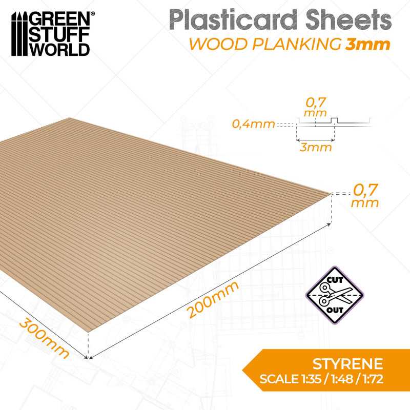 Textured Styrene Plasticard Sheet - Wood Planking (3mm) | Green Stuff World