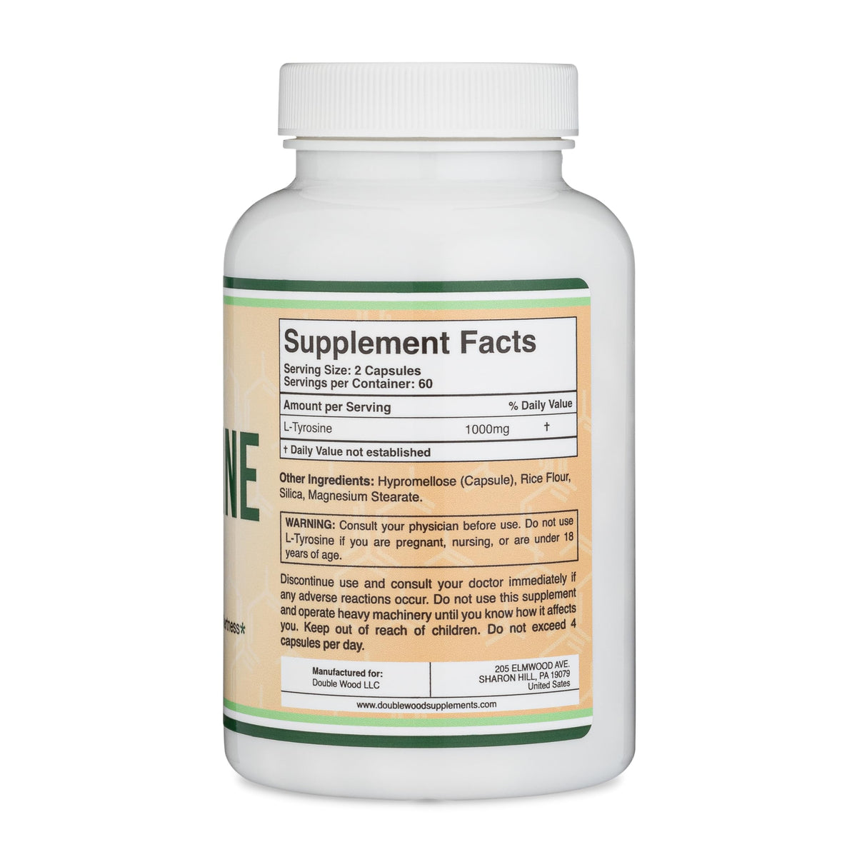 L-Tyrosine 1000mg per Serving – 120 Veggie Capsules (2-Pack) | Double Wood
