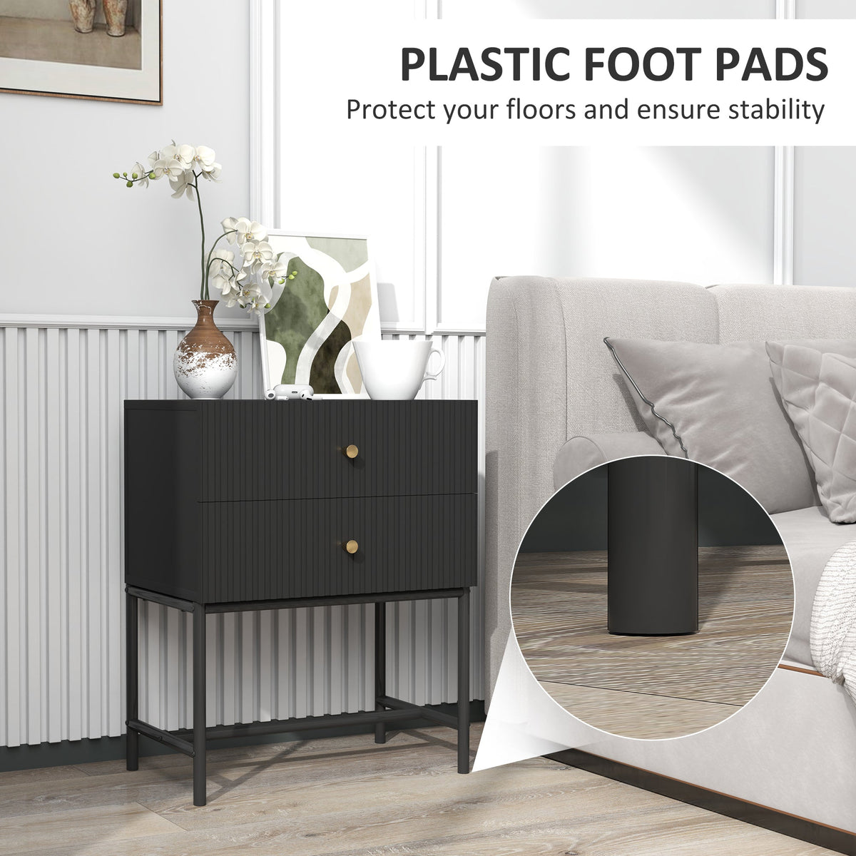 HOMCOM Modern Bedside Table with 2 Drawers for Bedroom